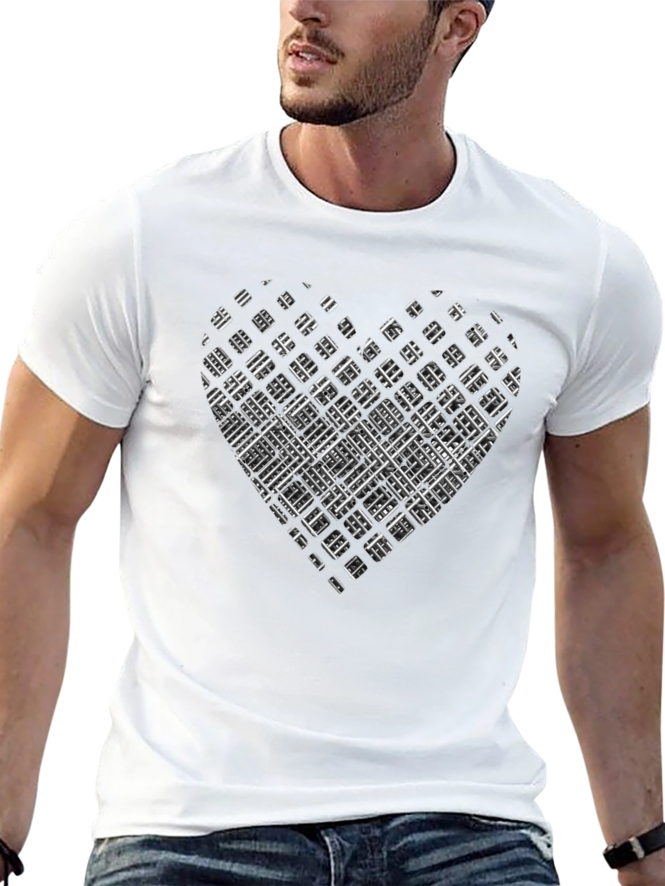Abstract Heart Grid Graphic Tee