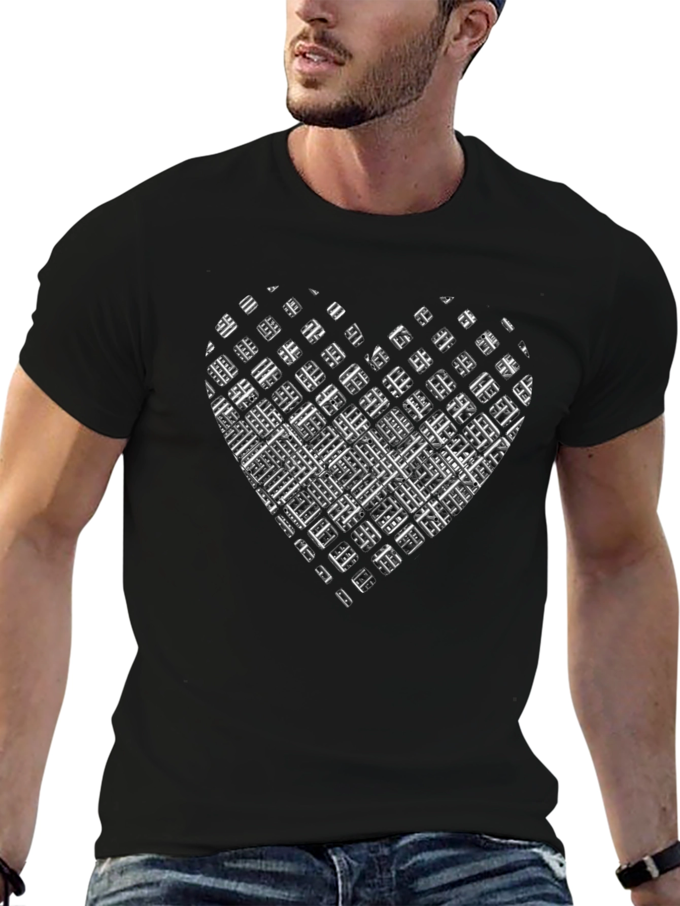 Abstract Heart Grid Graphic Tee