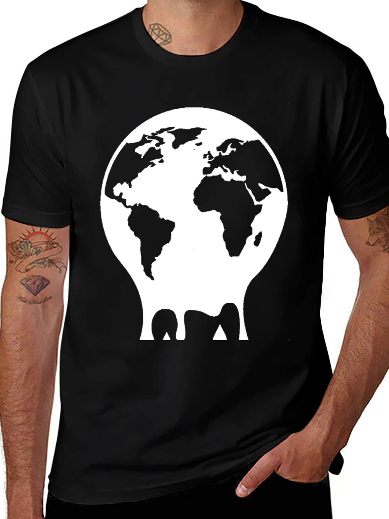 Melting Globe Graphic Tee - Black Cotton T-Shirt