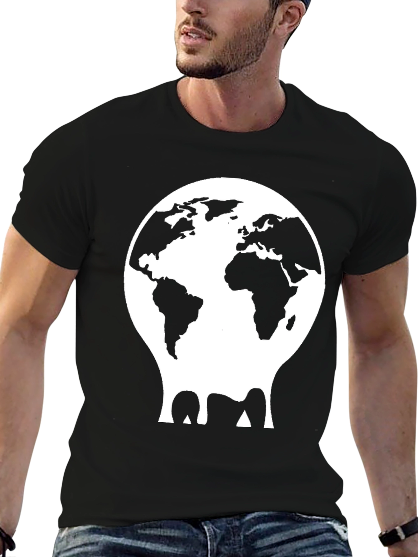 Melting Globe Graphic Tee - Black Cotton T-Shirt