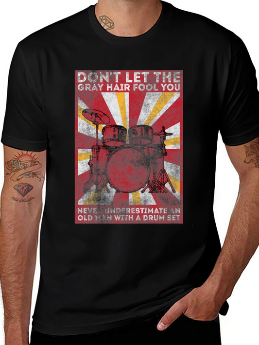 Gray Hair Drummer T-Shirt - Funny Old Man Drum Set Tee