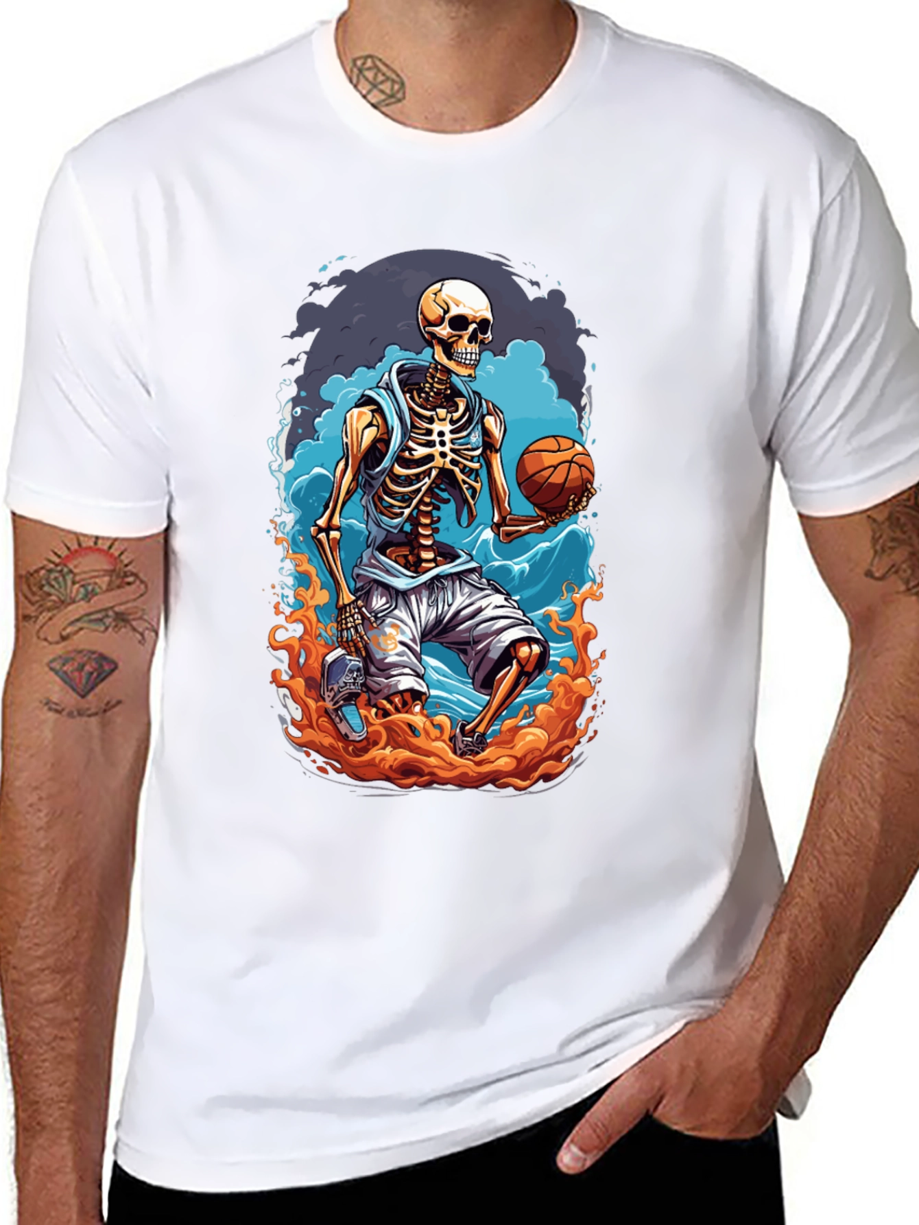 Skeleton Basketball Player Graphic T-Shirt