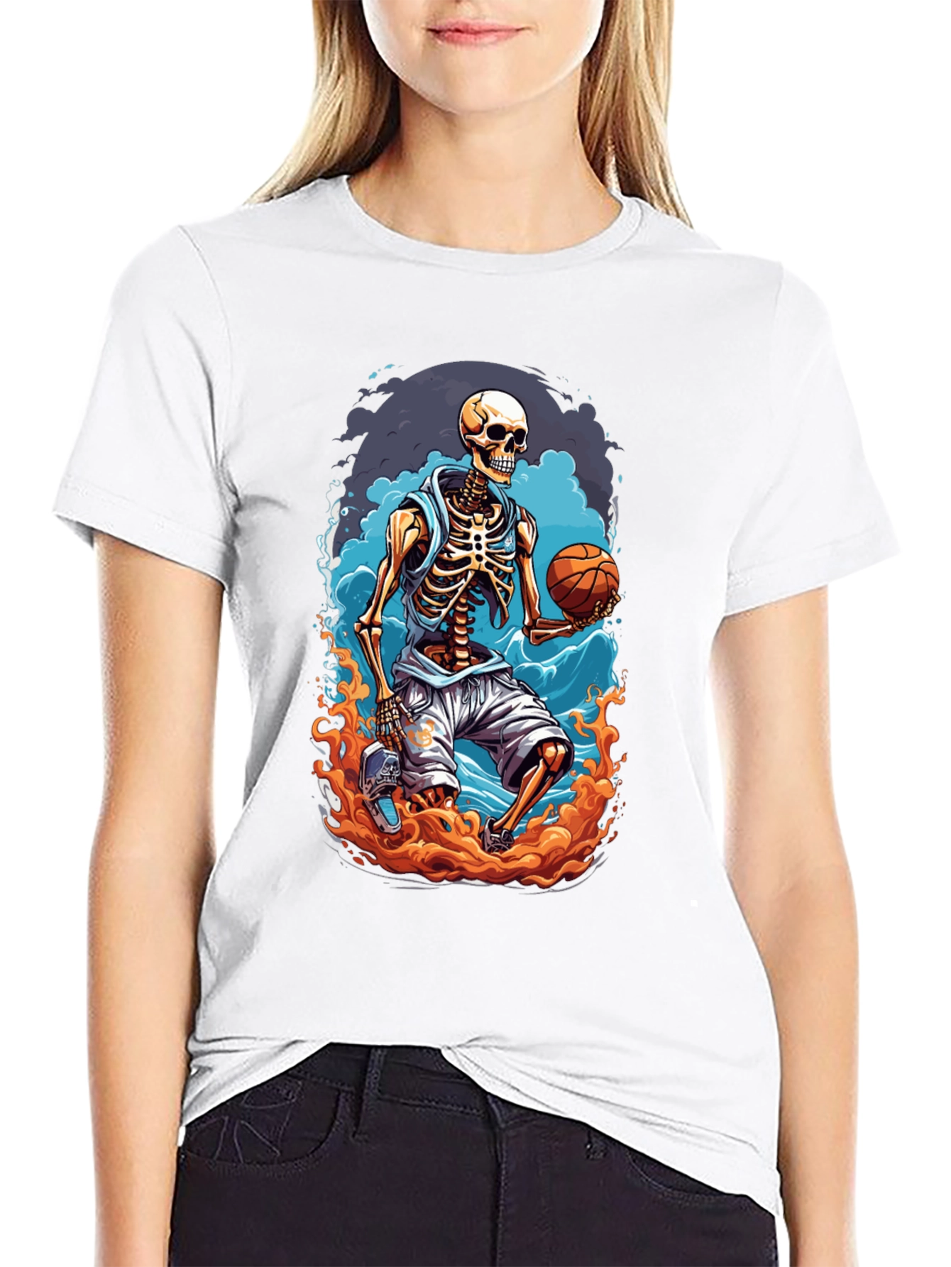 Skeleton Basketball Player Graphic T-Shirt