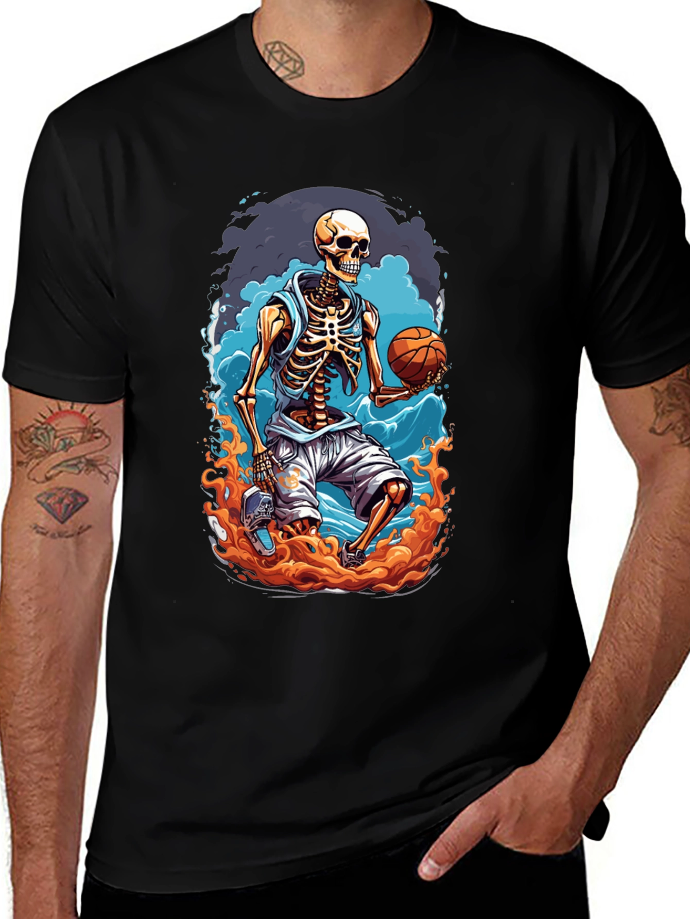 Skeleton Basketball Player Graphic T-Shirt