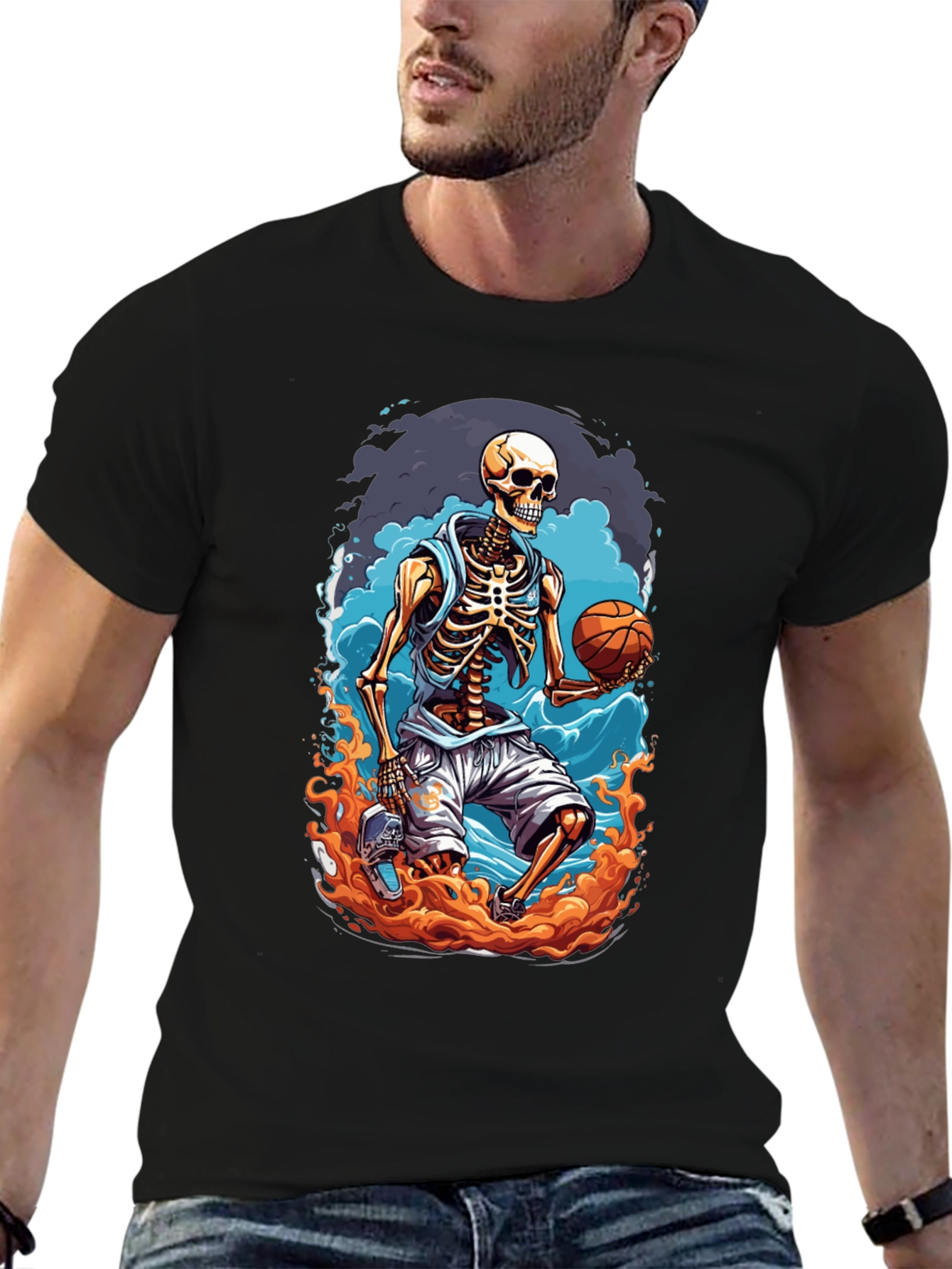 Skeleton Basketball Player Graphic T-Shirt