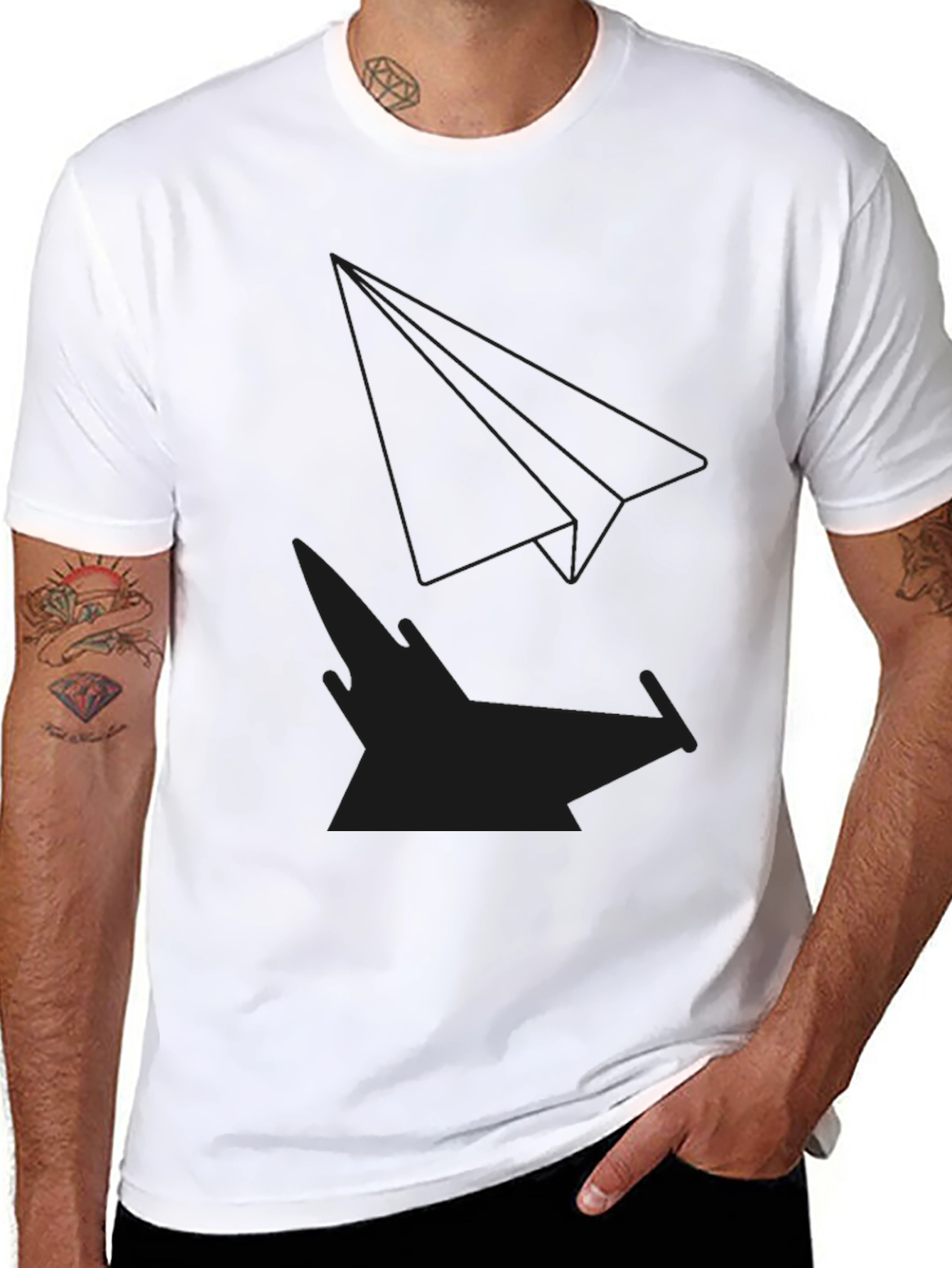 Modern Black T-Shirt with Paper Plane Design