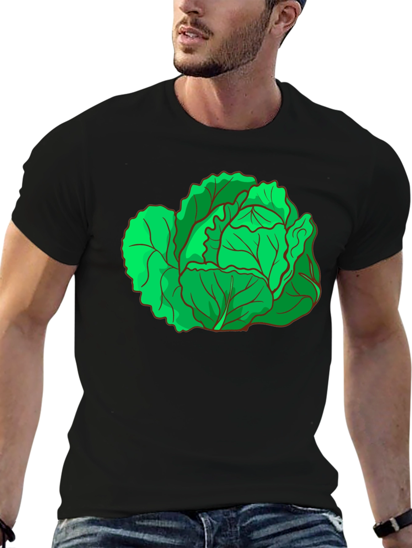 Cabbage Graphic Tee - Black Cotton T-Shirt