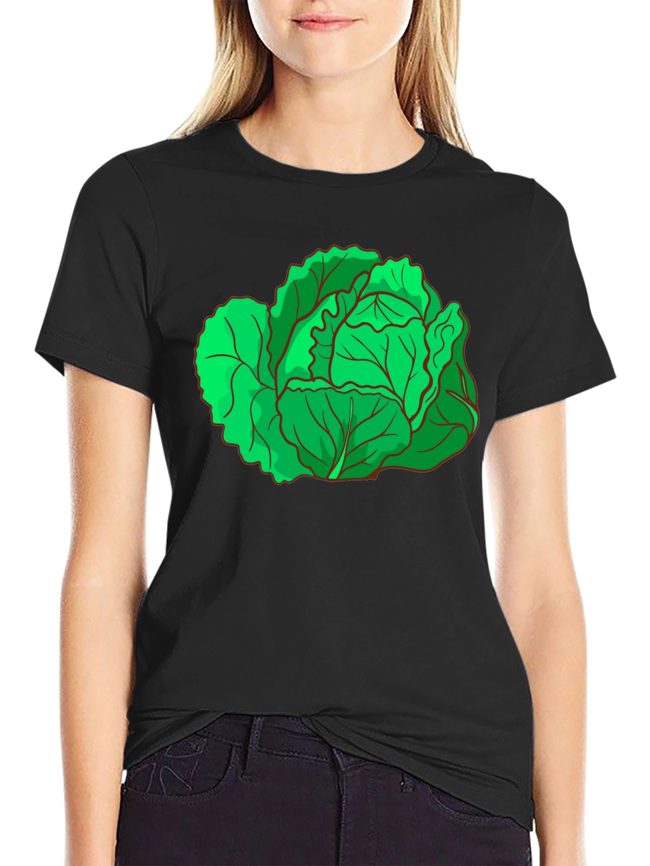 Cabbage Graphic Tee - Black Cotton T-Shirt