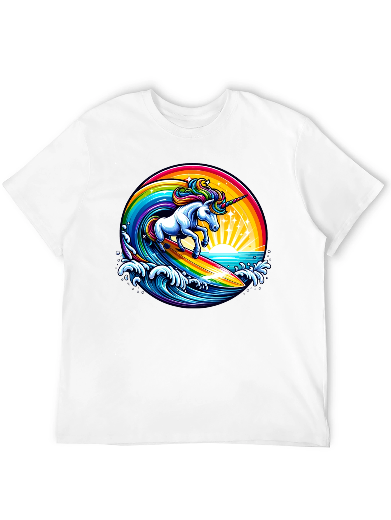 Surfing Unicorn Rainbow Graphic T-Shirt