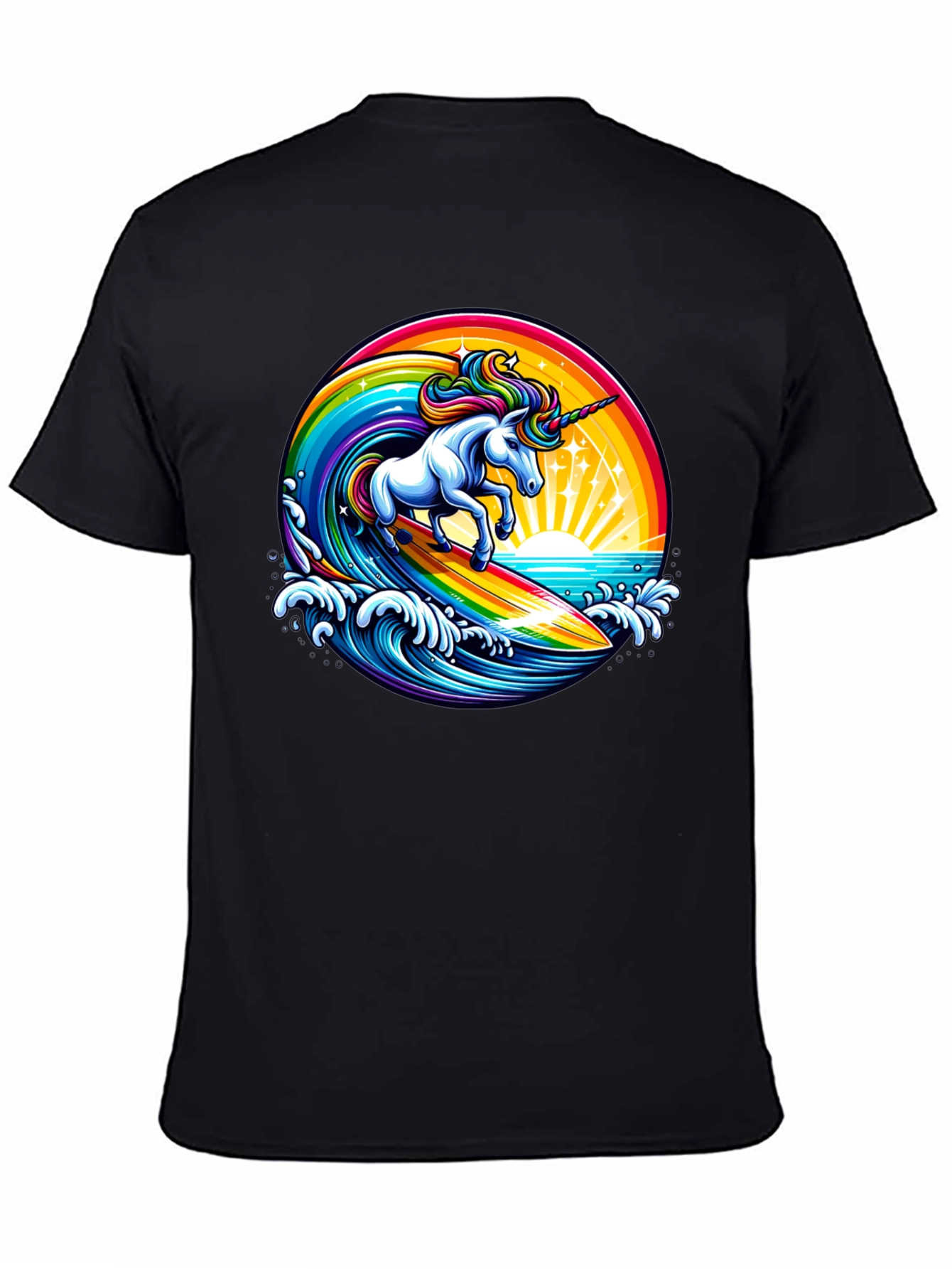 Surfing Unicorn Rainbow Graphic T-Shirt