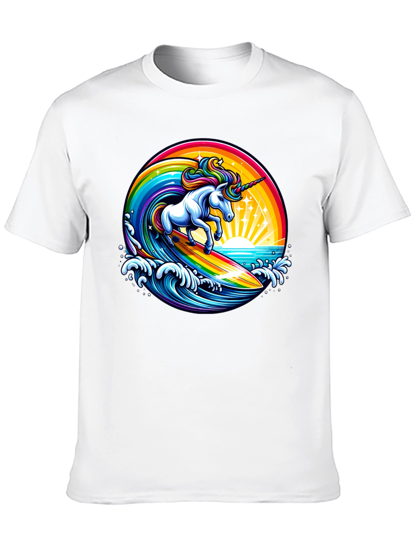 Surfing Unicorn Rainbow Graphic T-Shirt