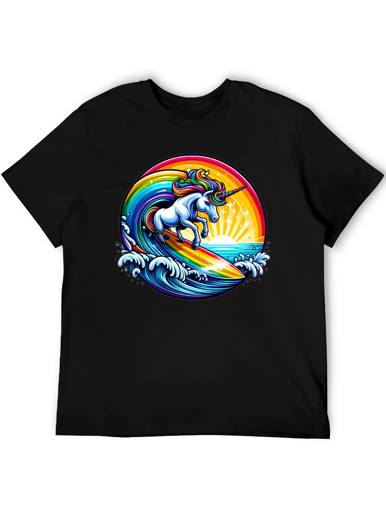 Surfing Unicorn Rainbow Graphic T-Shirt