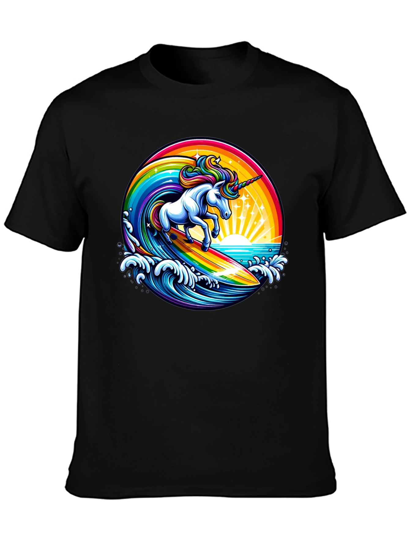 Surfing Unicorn Rainbow Graphic T-Shirt