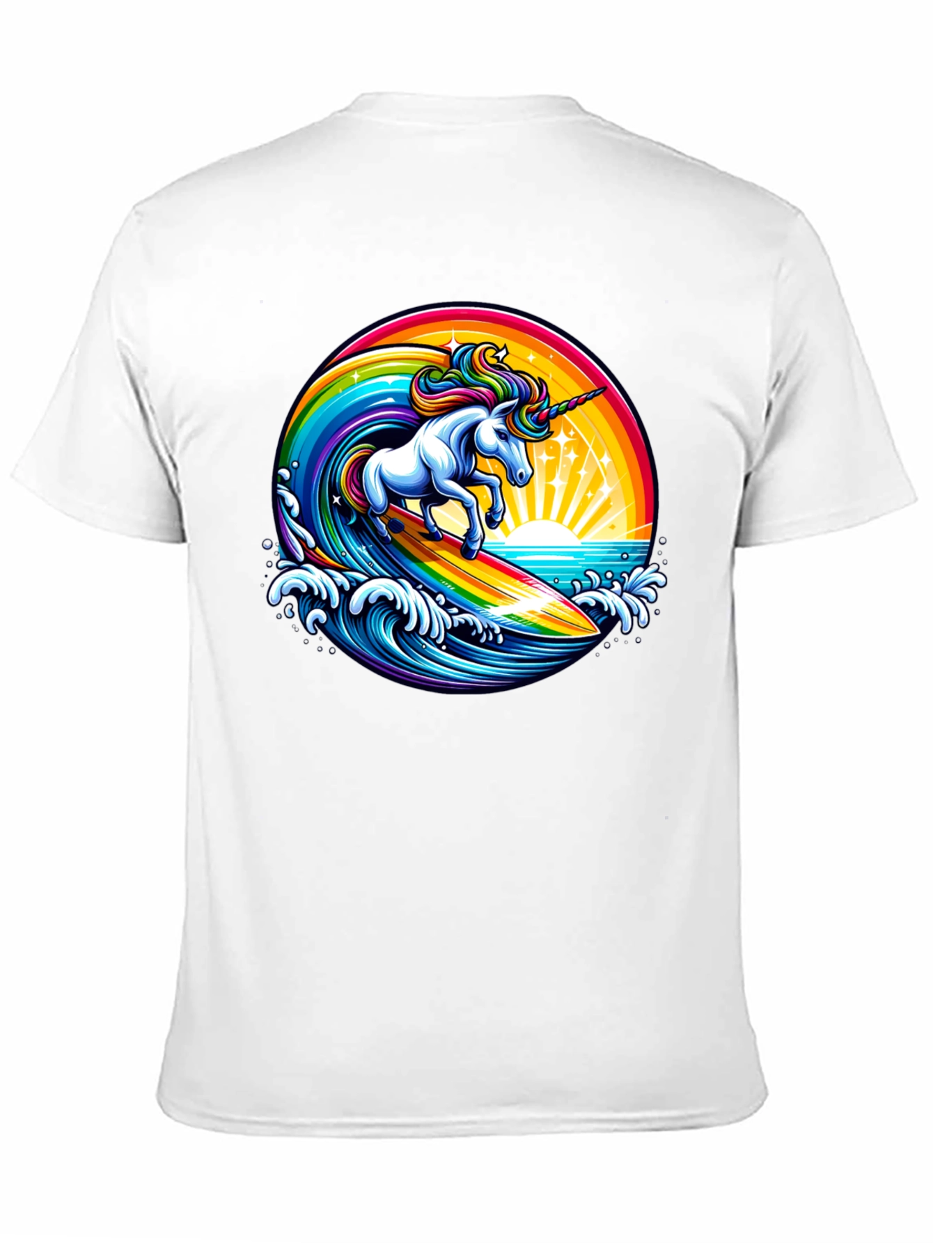 Surfing Unicorn Rainbow Graphic T-Shirt