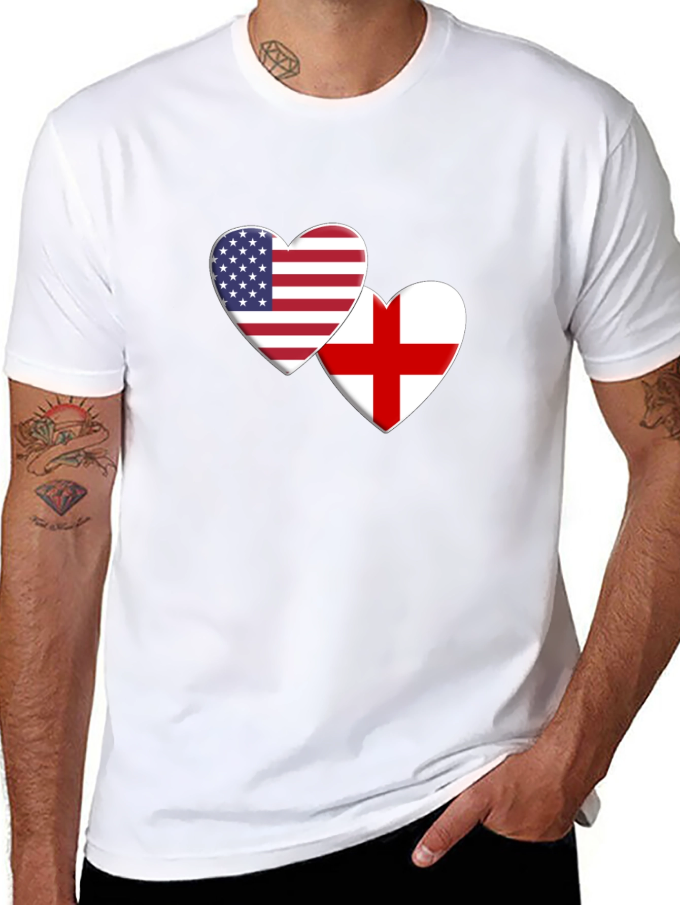 USA & England Heart Flag T-Shirt