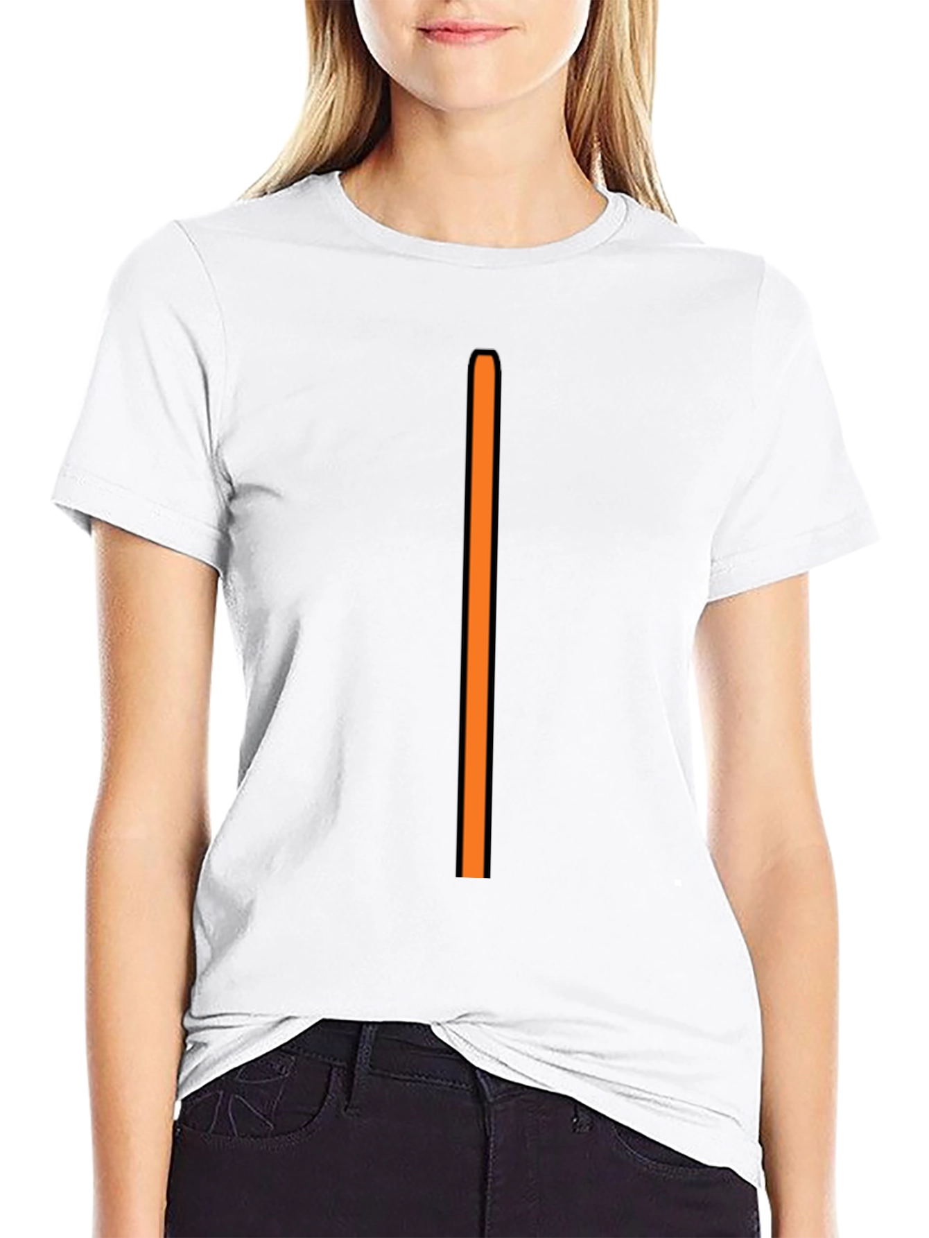 Mens Black T-Shirt with Vertical Orange Stripe