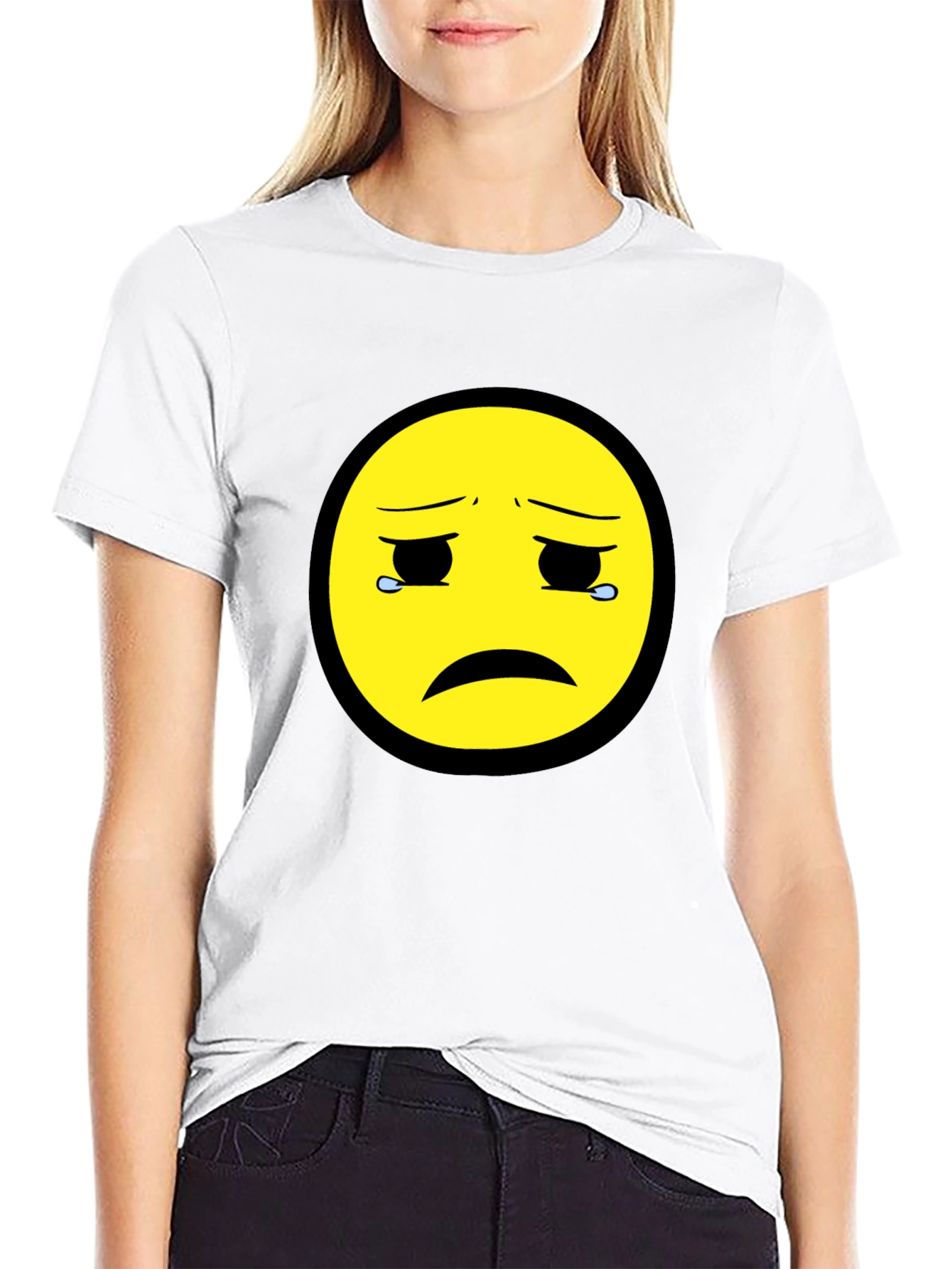 Sad Emoji Graphic Tee - Unisex Black T-Shirt