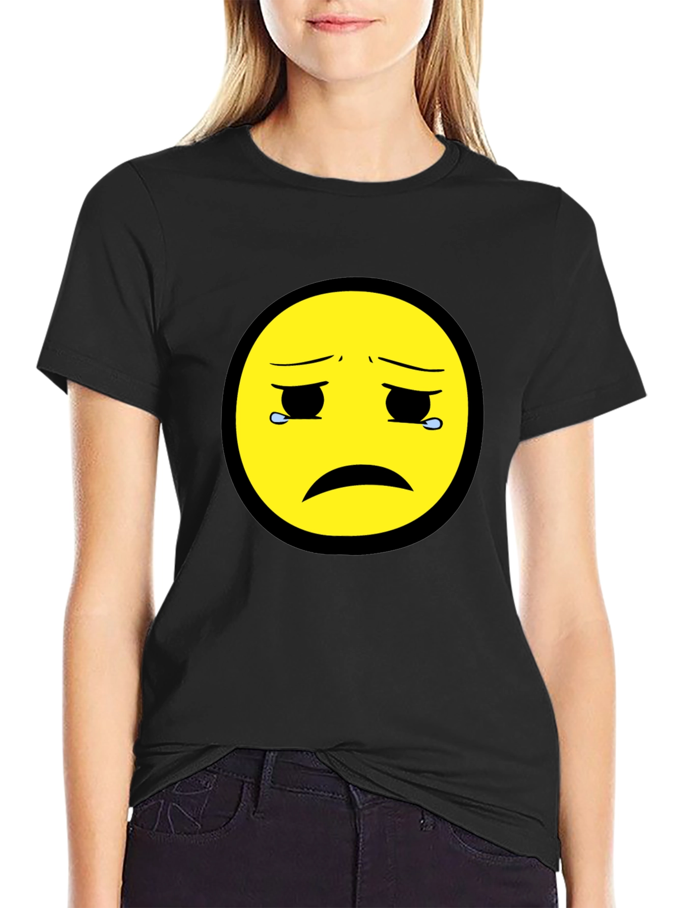 Sad Emoji Graphic Tee - Unisex Black T-Shirt