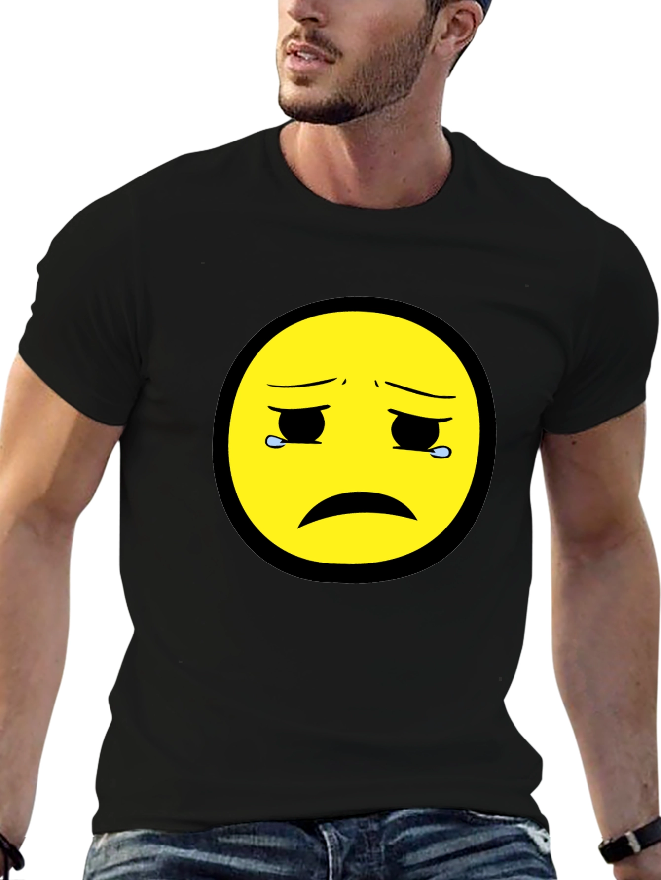 Sad Emoji Graphic Tee - Unisex Black T-Shirt