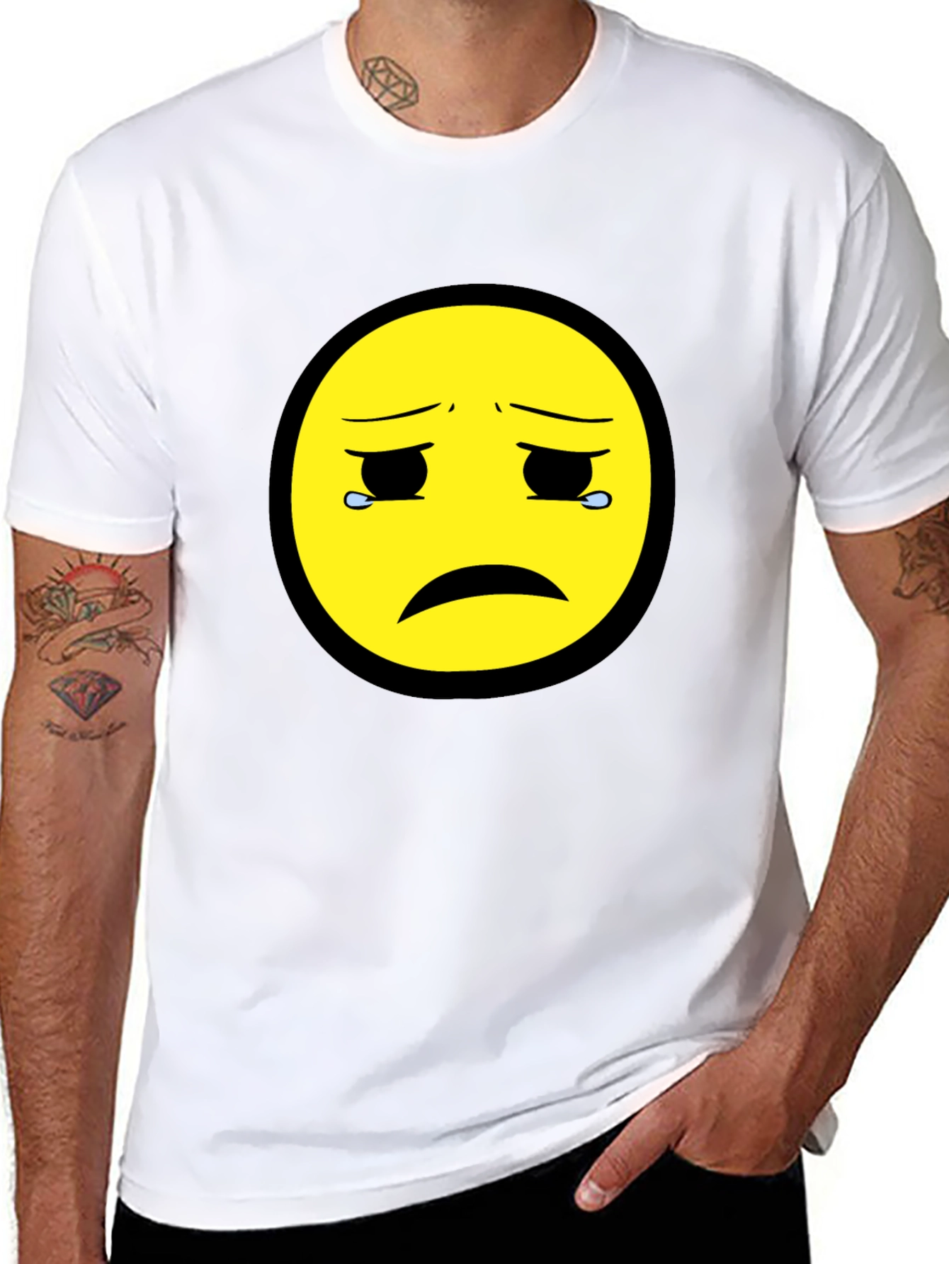Sad Emoji Graphic Tee - Unisex Black T-Shirt