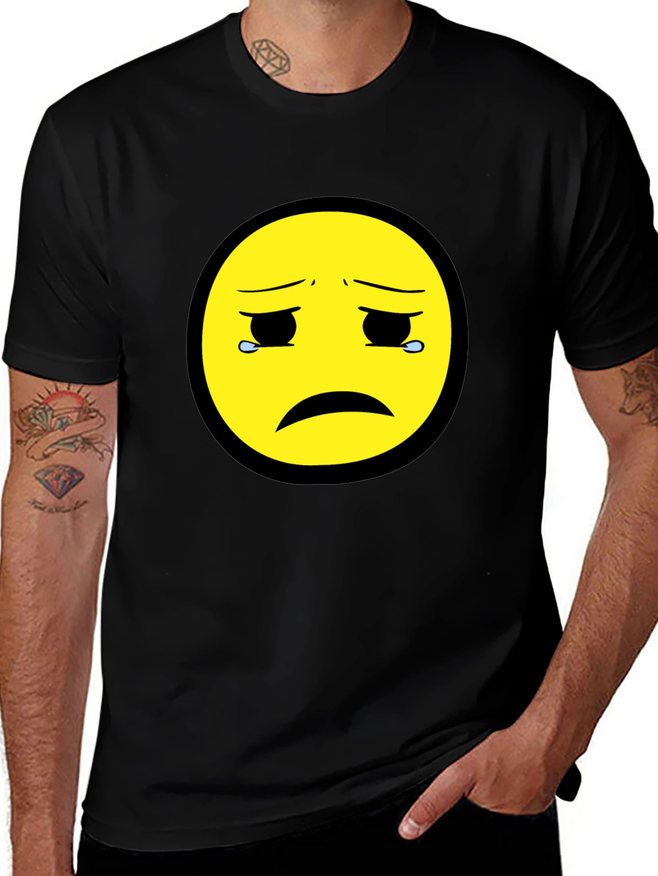 Sad Emoji Graphic Tee - Unisex Black T-Shirt