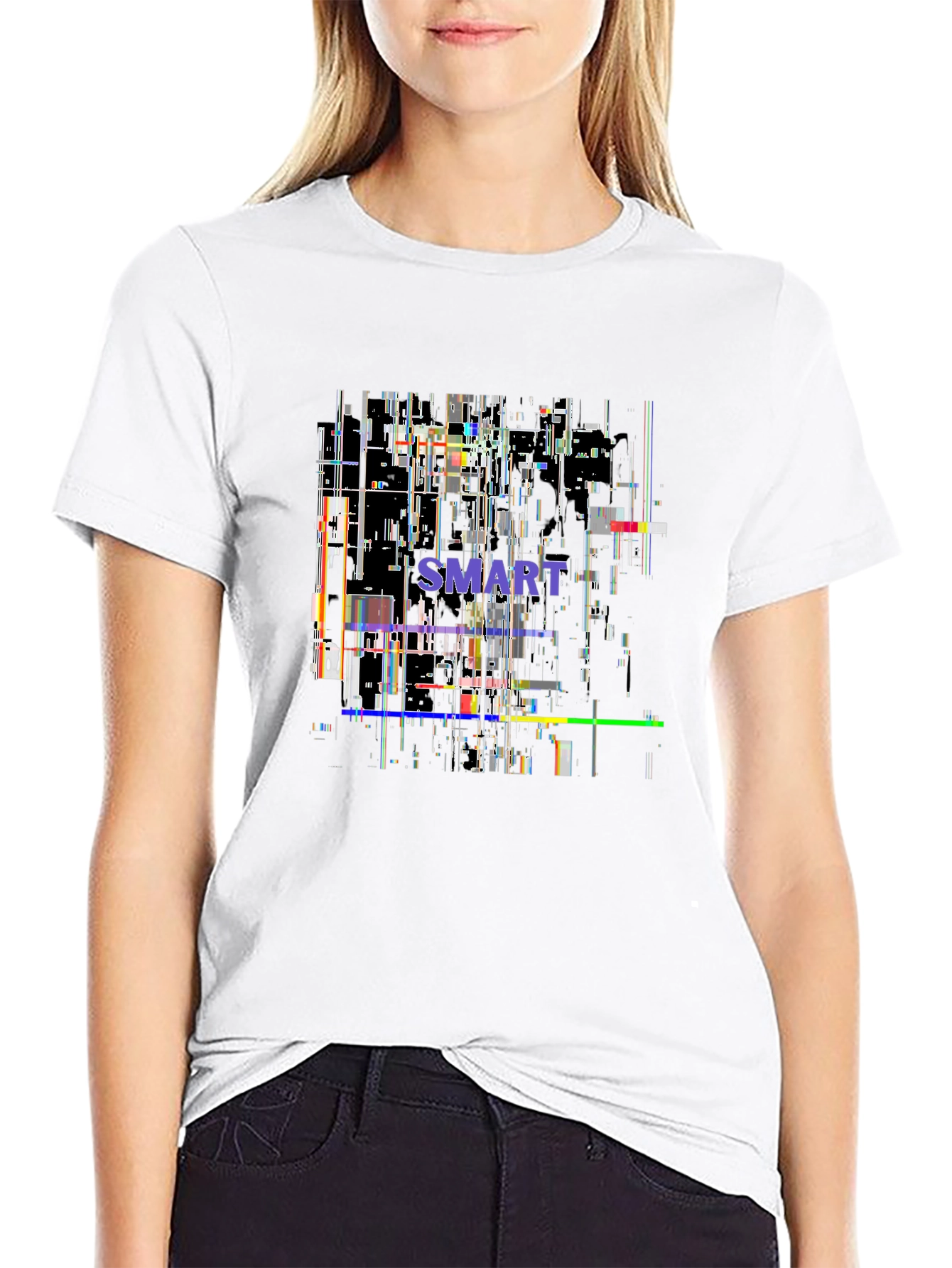 Smart Glitch Black T-Shirt - Abstract Graphic Tee