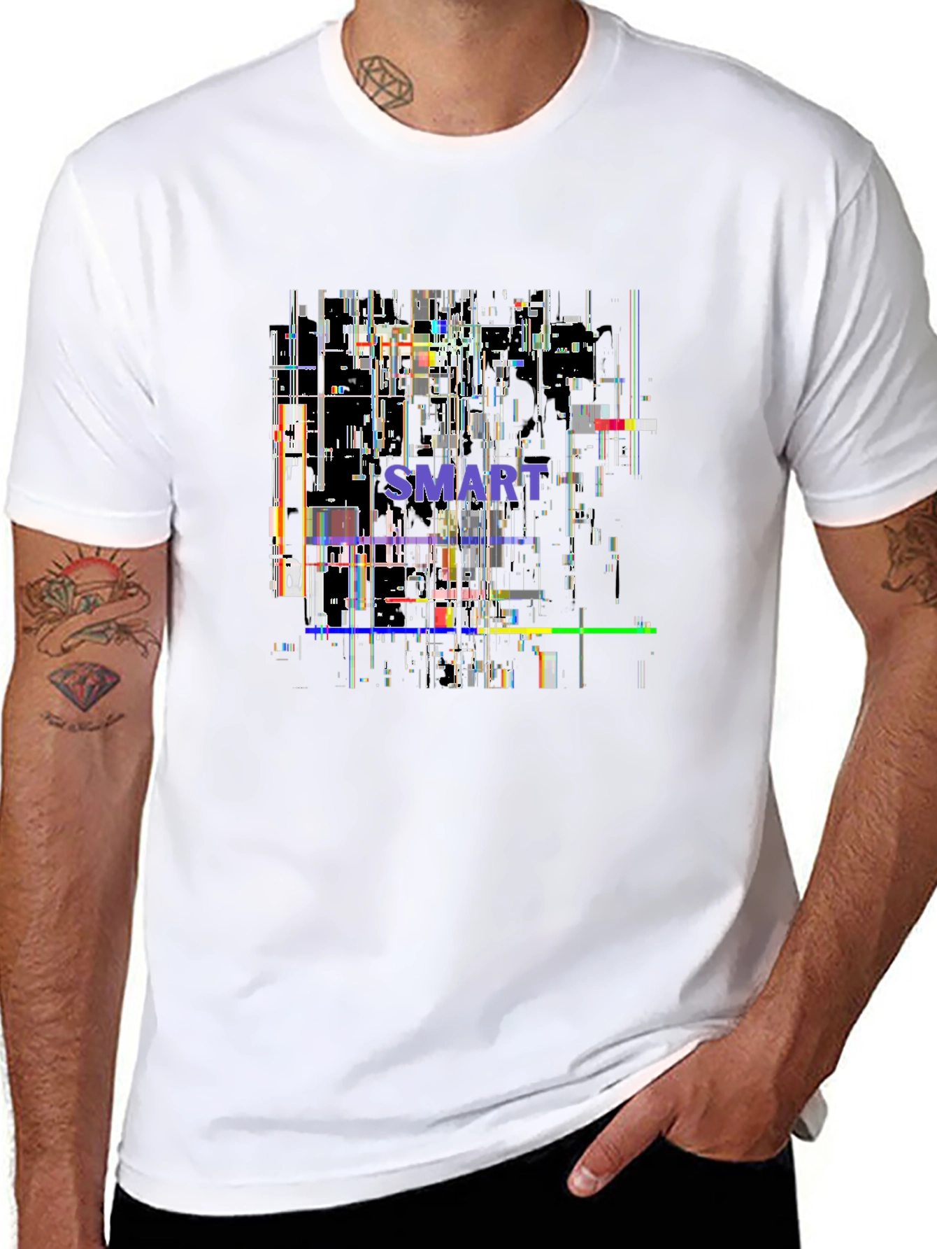 Smart Glitch Black T-Shirt - Abstract Graphic Tee