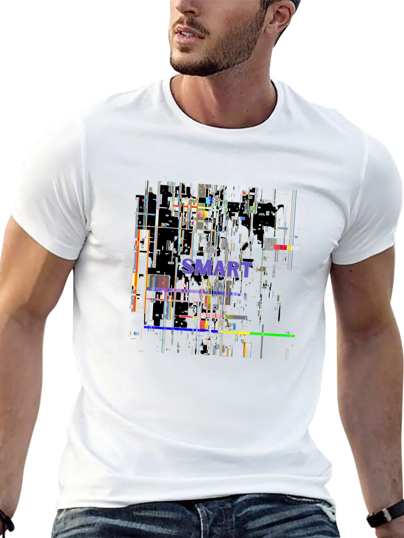 Smart Glitch Black T-Shirt - Abstract Graphic Tee