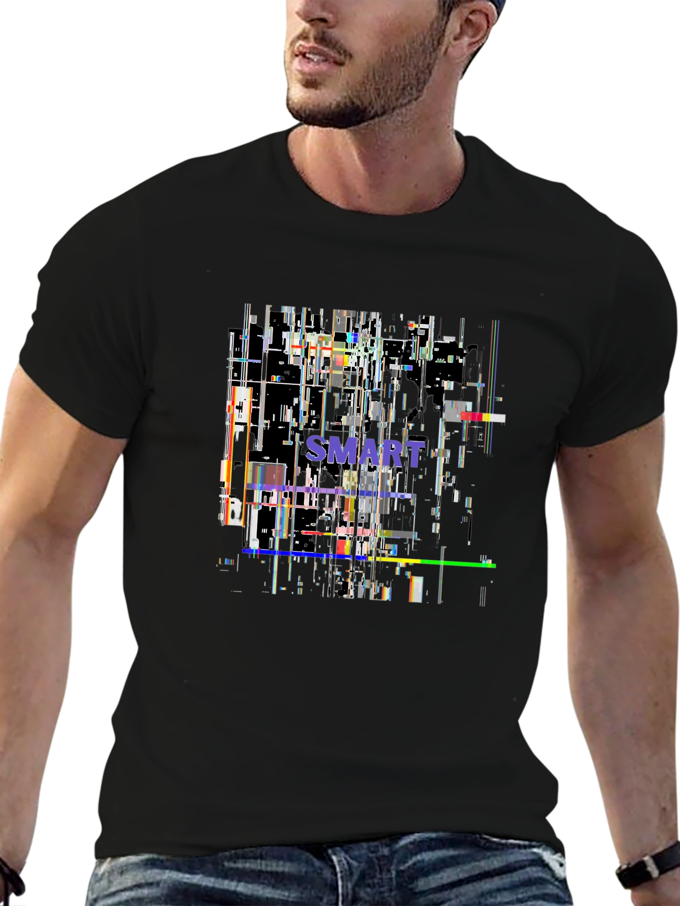 Smart Glitch Black T-Shirt - Abstract Graphic Tee