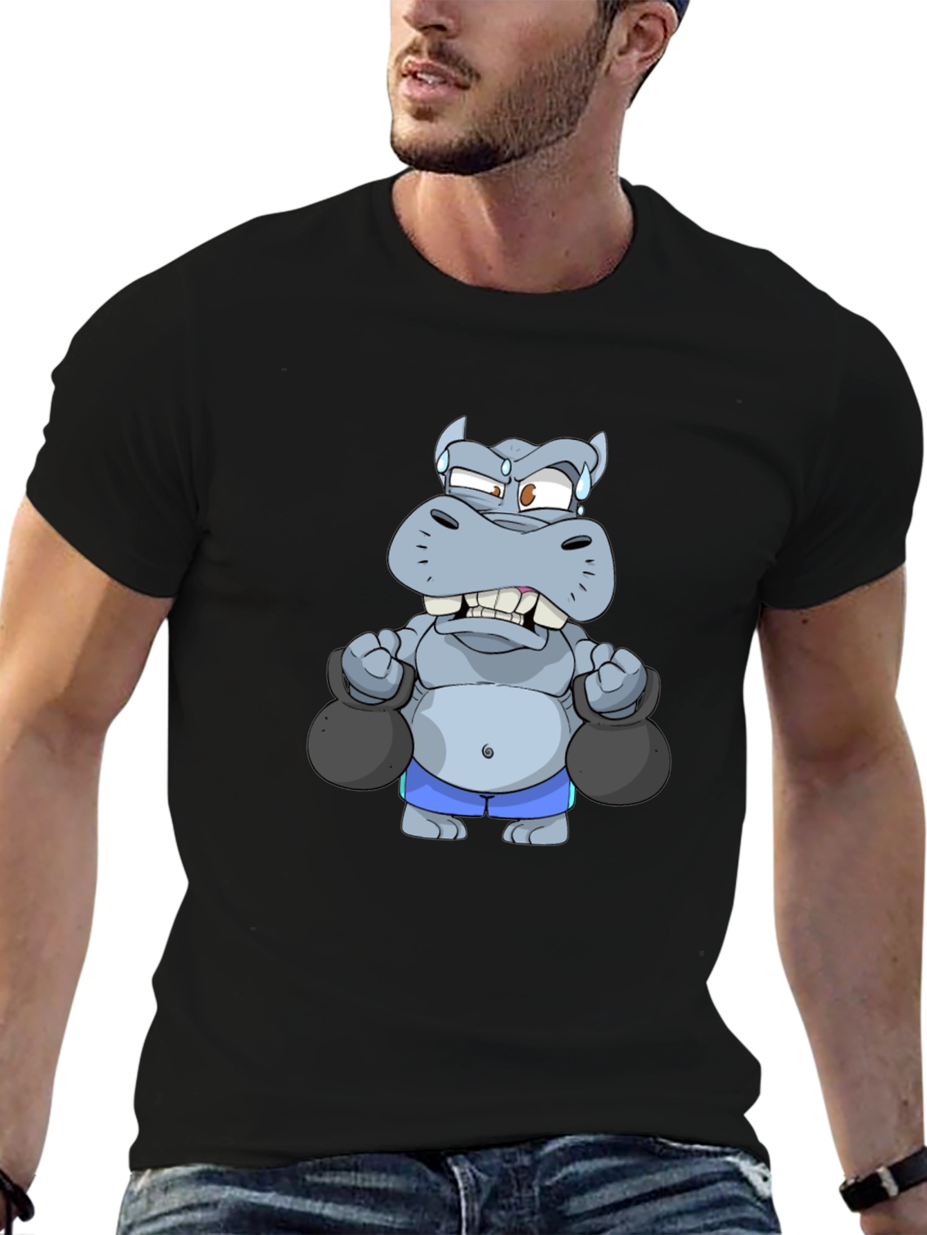Weightlifting Hippo Graphic Tee - Black T-Shirt