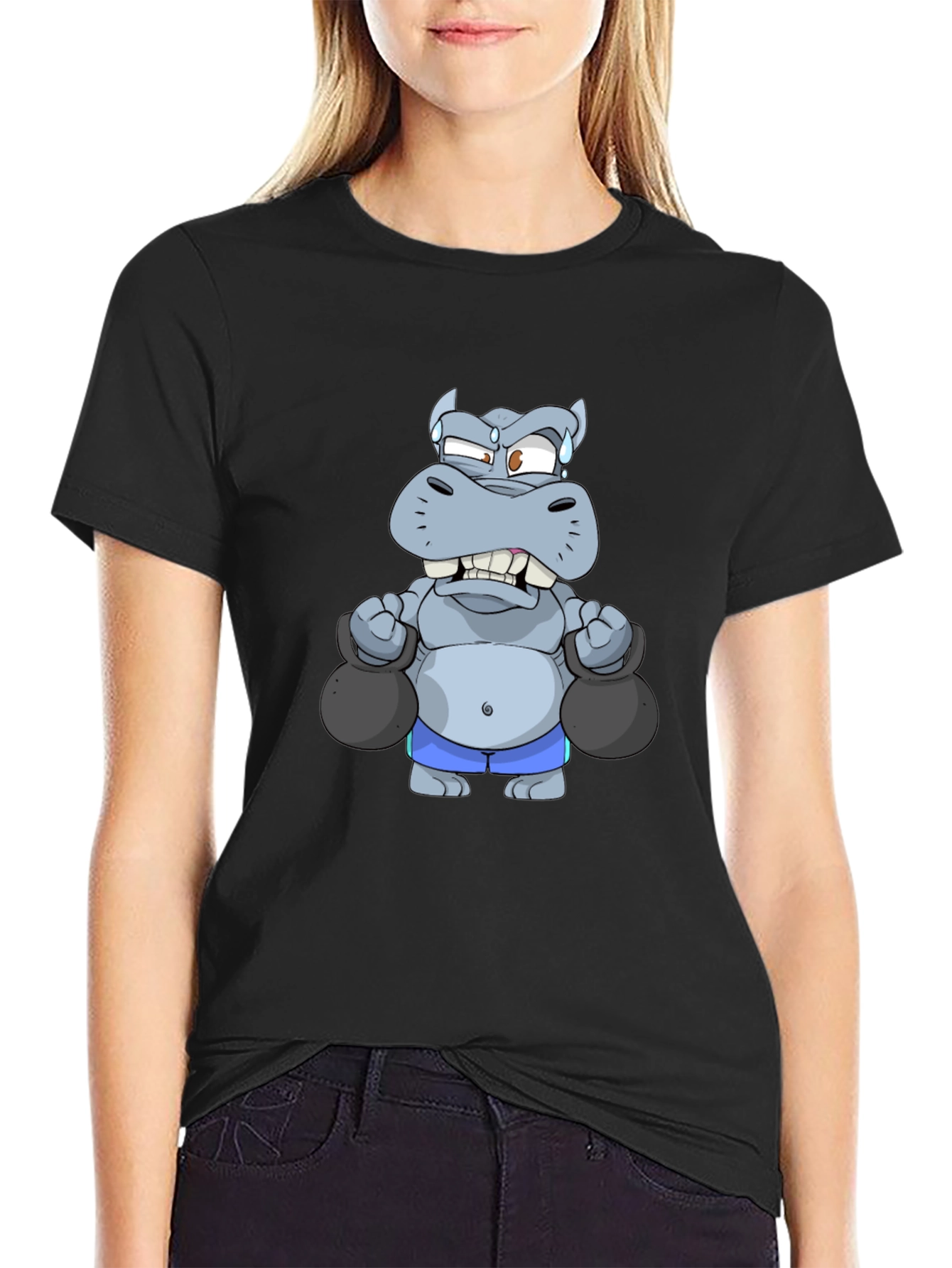 Weightlifting Hippo Graphic Tee - Black T-Shirt