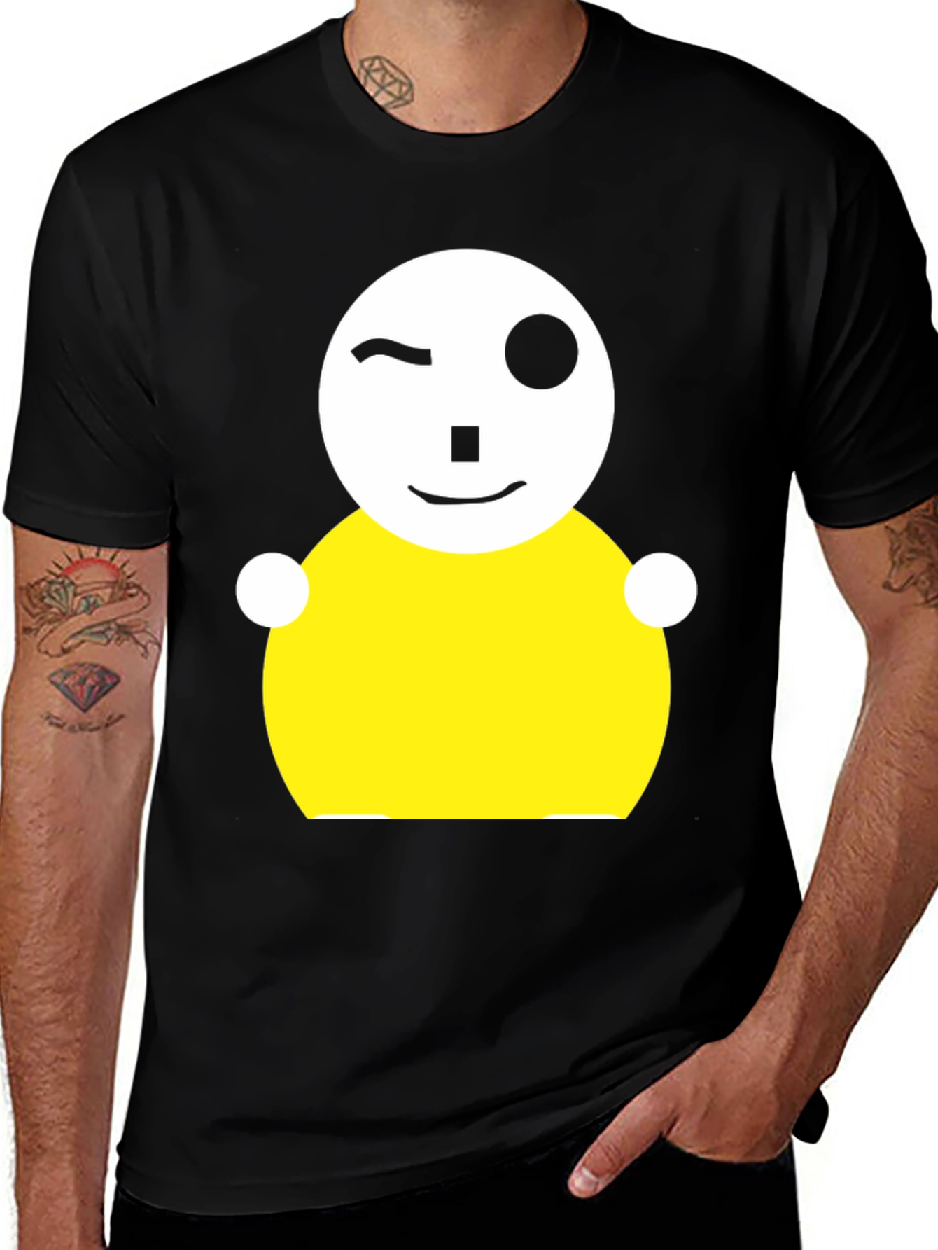 Whimsical Wink Graphic Tee - Black Cotton Blend