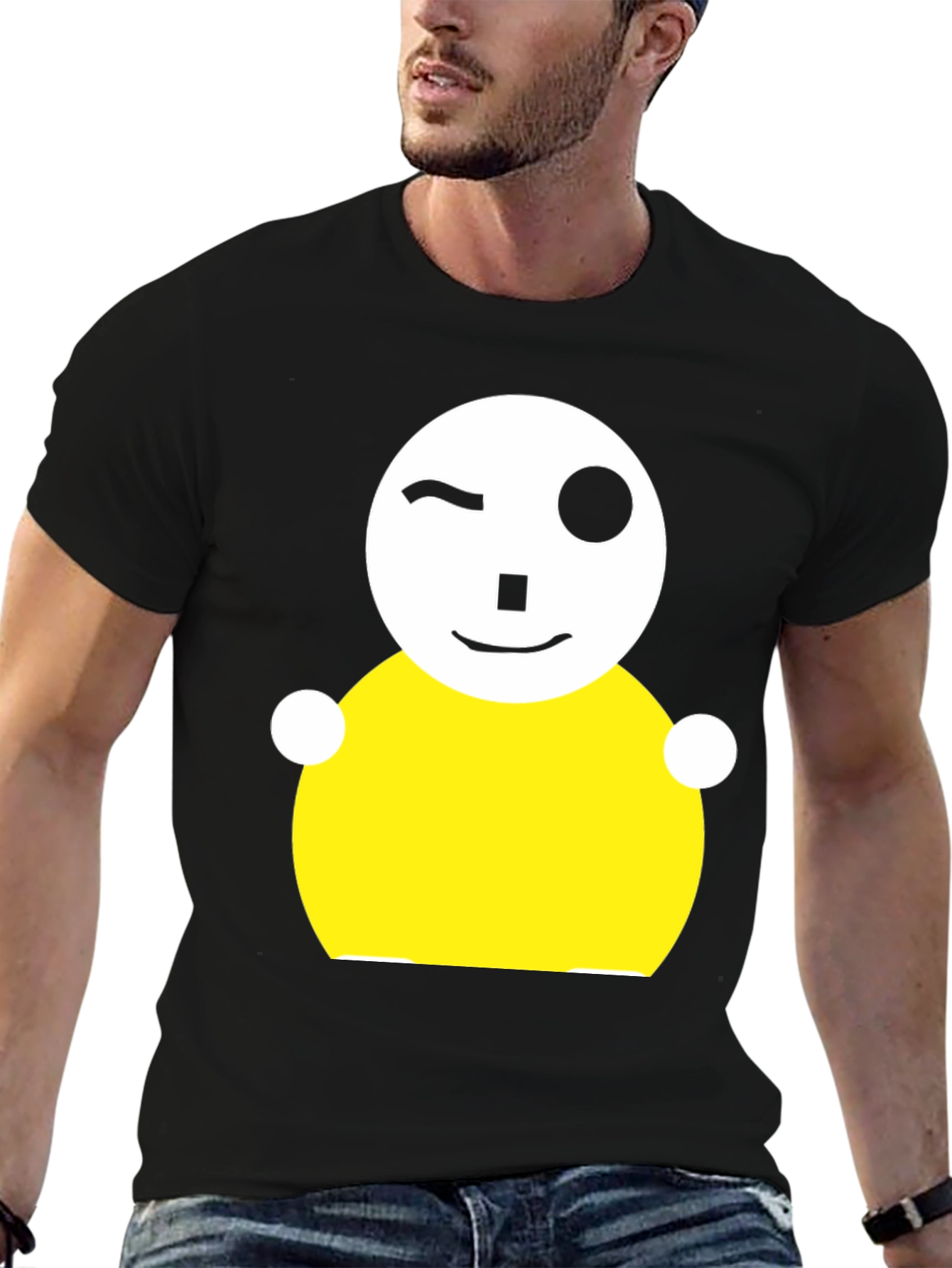 Whimsical Wink Graphic Tee - Black Cotton Blend