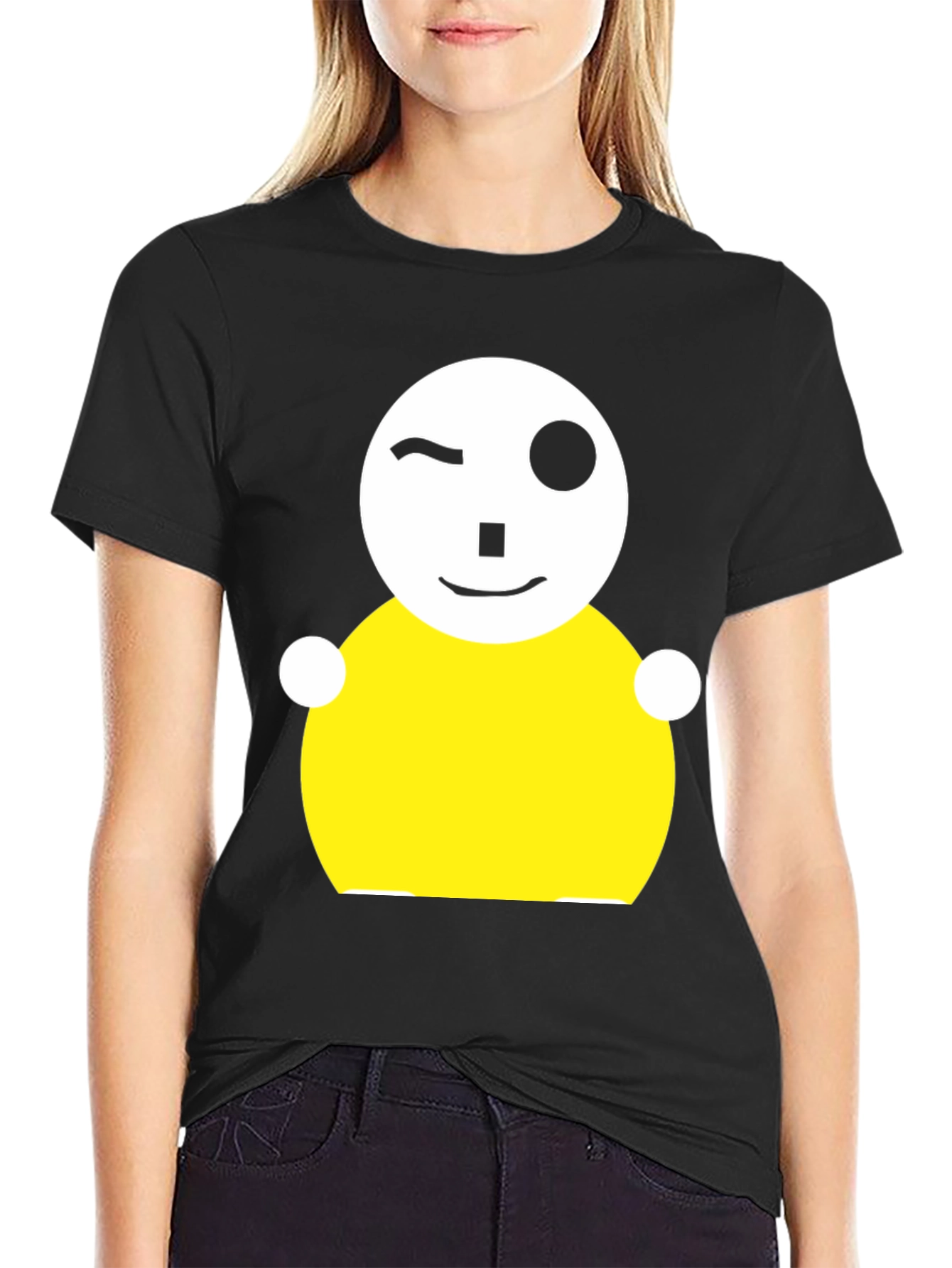 Whimsical Wink Graphic Tee - Black Cotton Blend