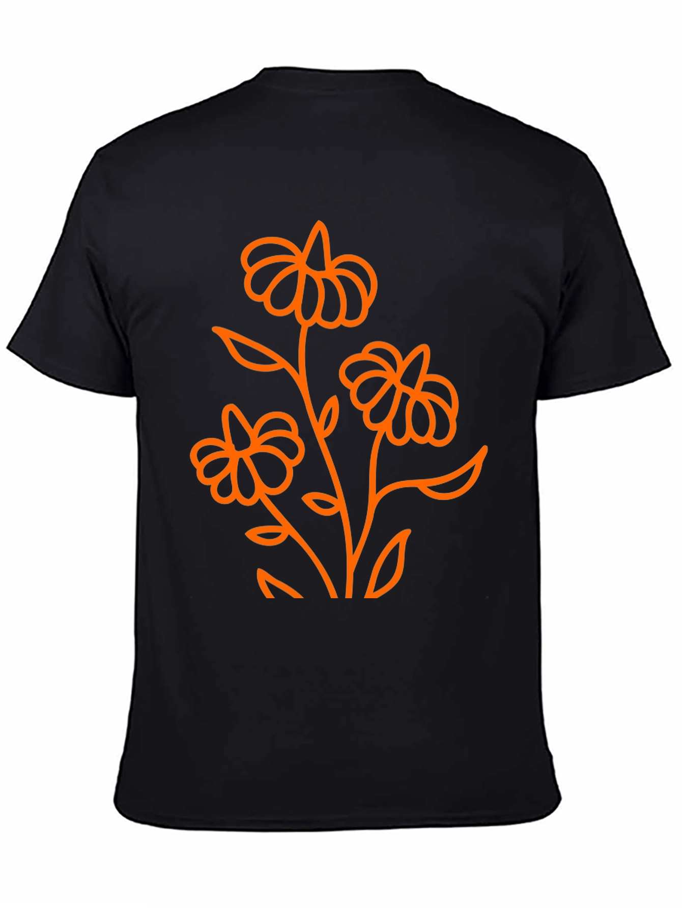 Black T-Shirt with Orange Floral Design