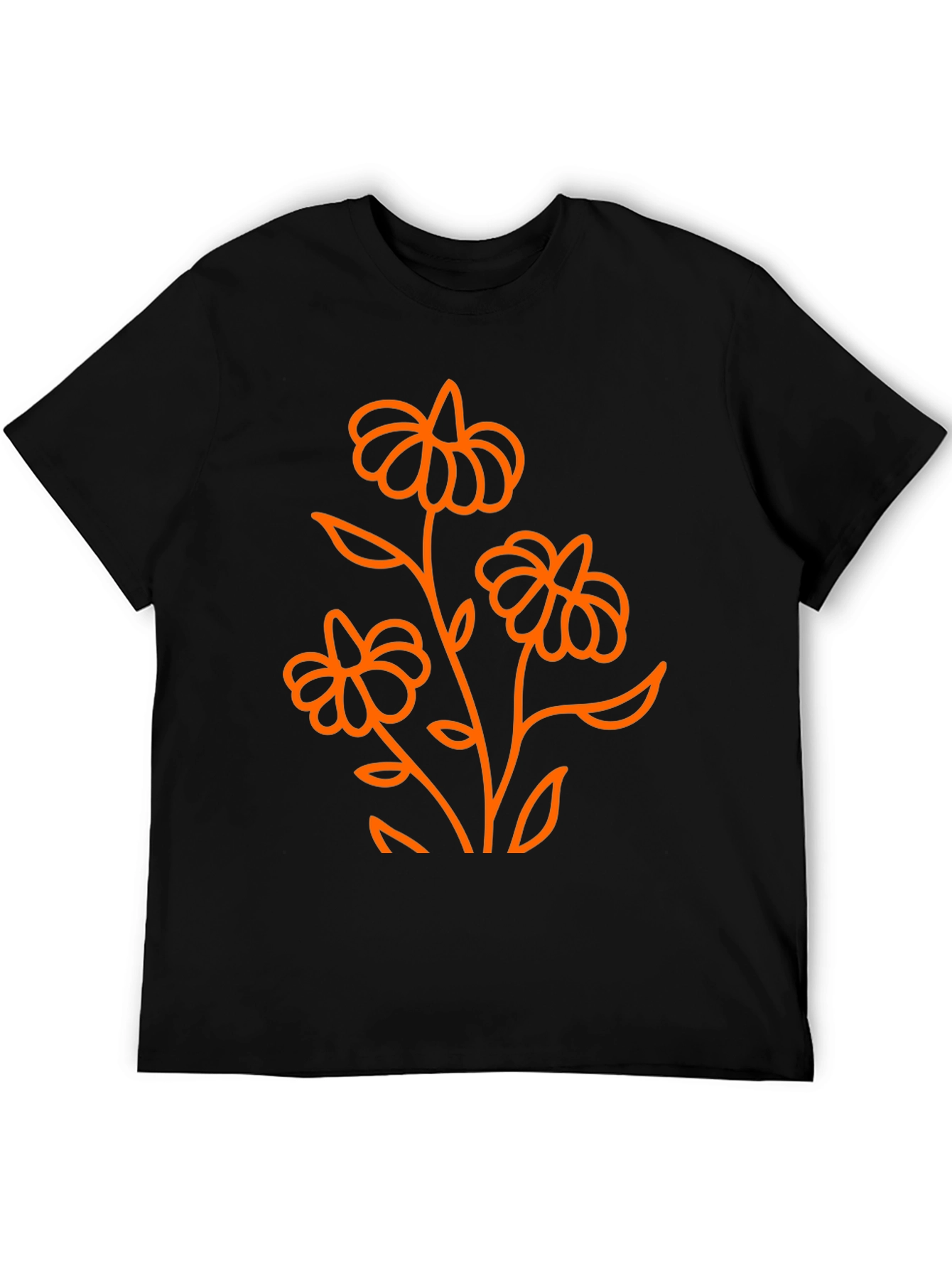 Black T-Shirt with Orange Floral Design