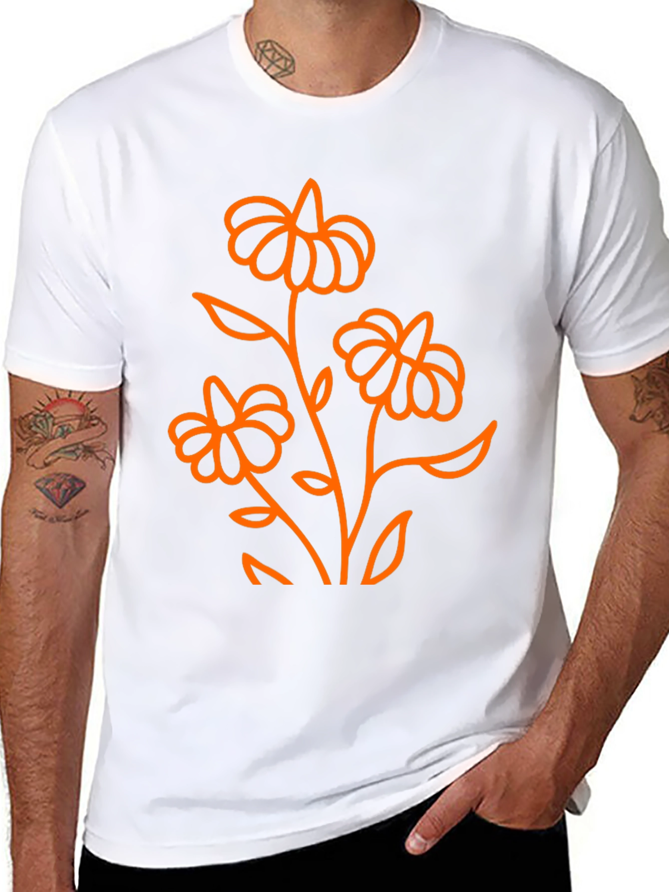 Black T-Shirt with Orange Floral Design