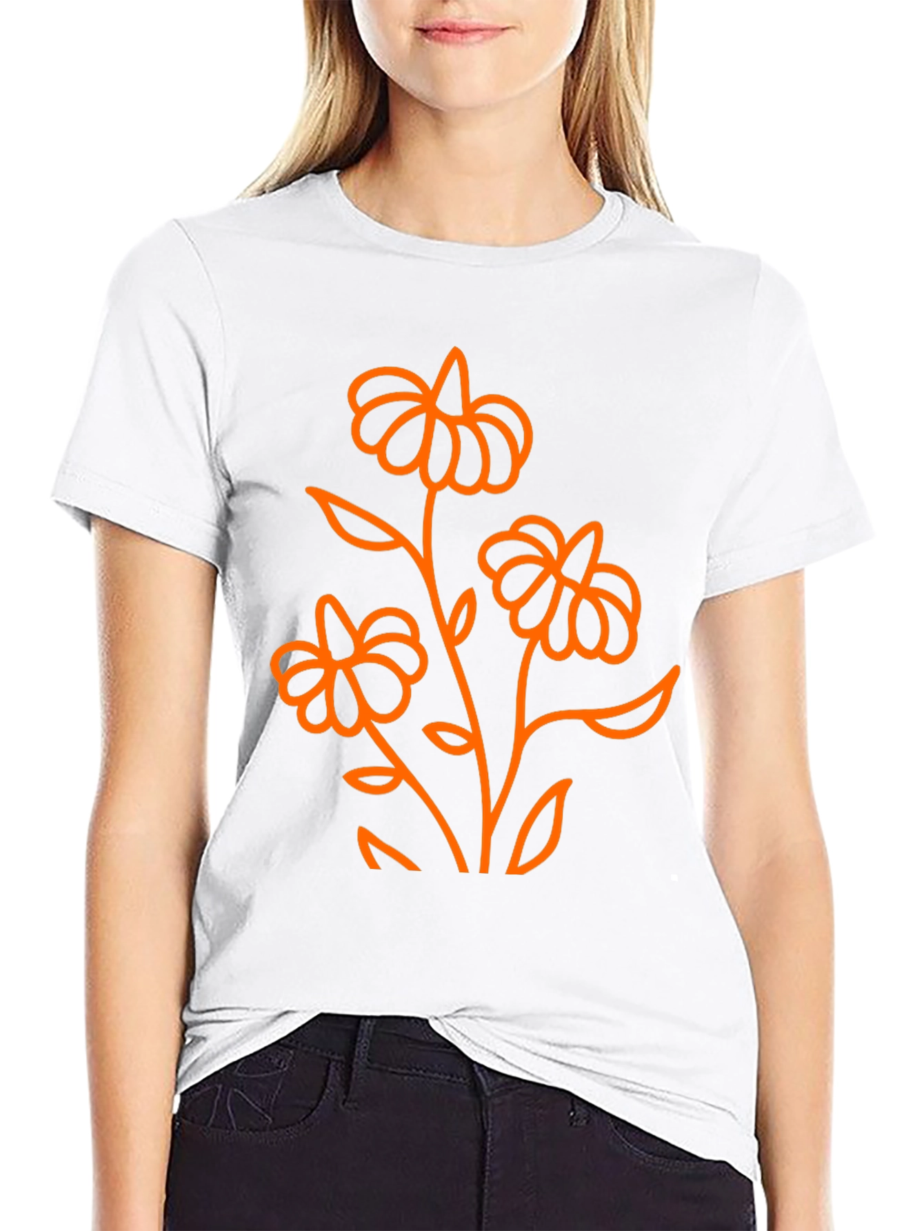 Black T-Shirt with Orange Floral Design