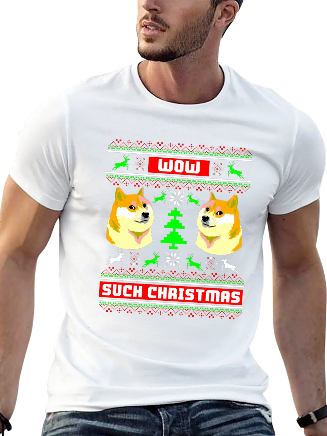 Doge Christmas Sweater T-Shirt - Wow Such Christmas