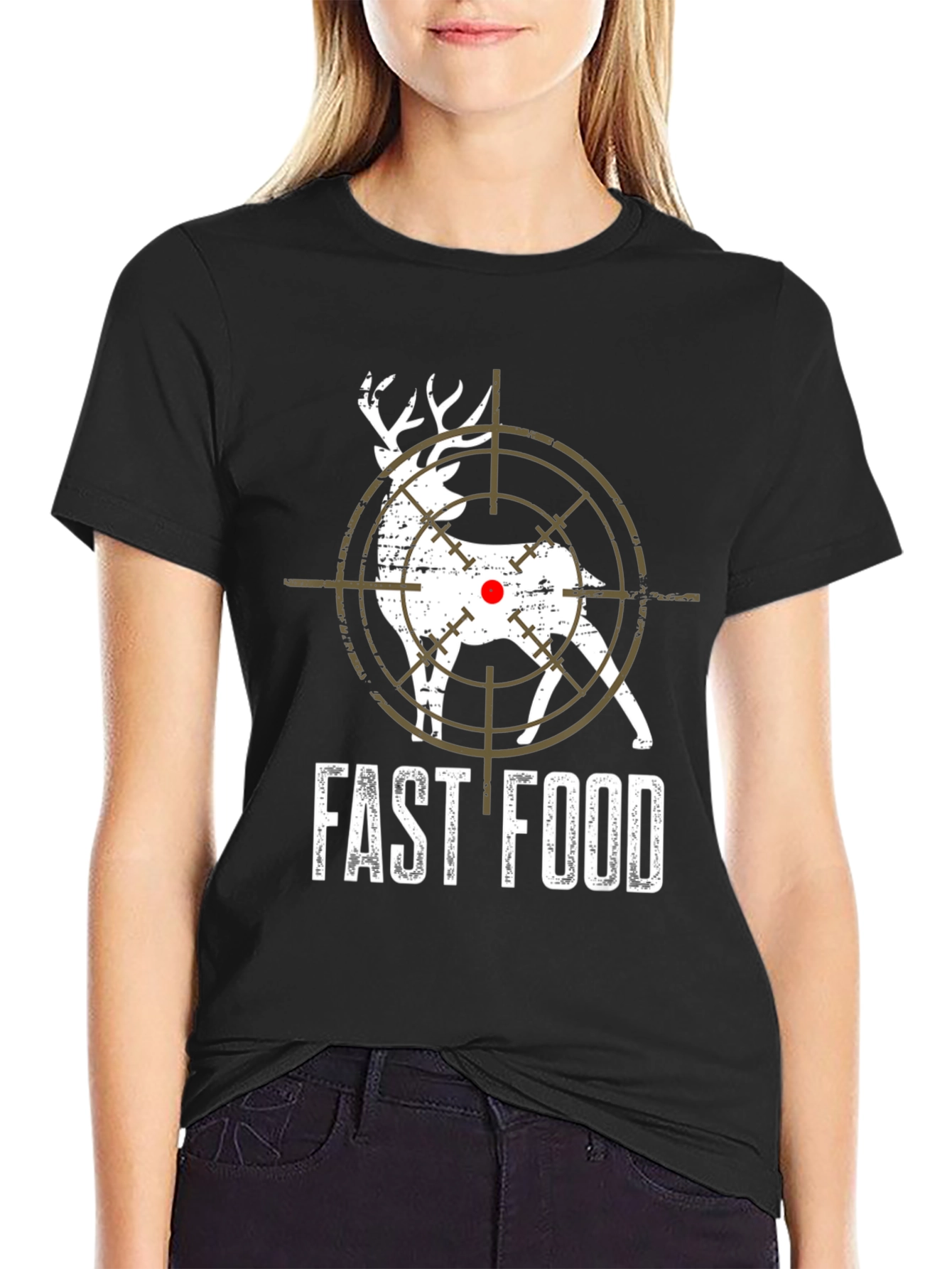 Funny Deer Target T-Shirt - Fast Food Hunter Tee
