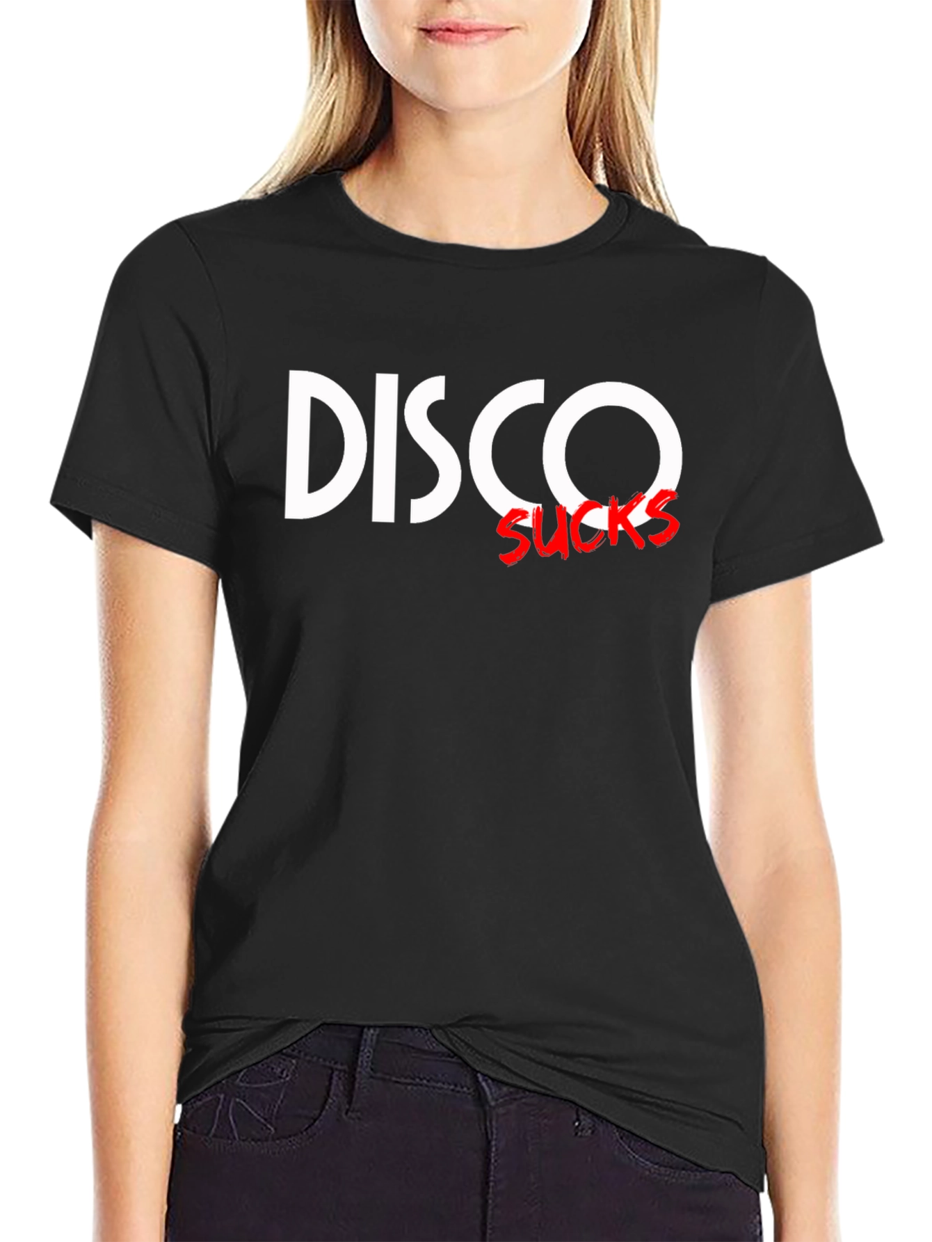 Disco Sucks Graphic T-Shirt - Black Crew Neck Tee