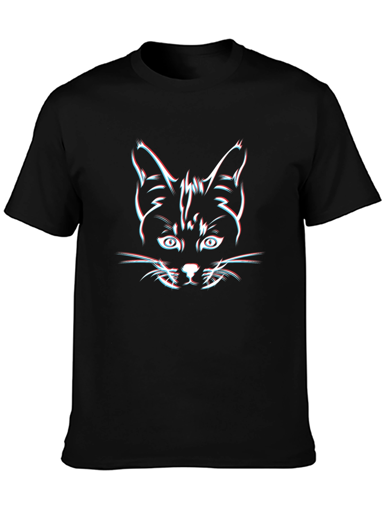 Cool Cat 3D Glitch Graphic Black T-Shirt