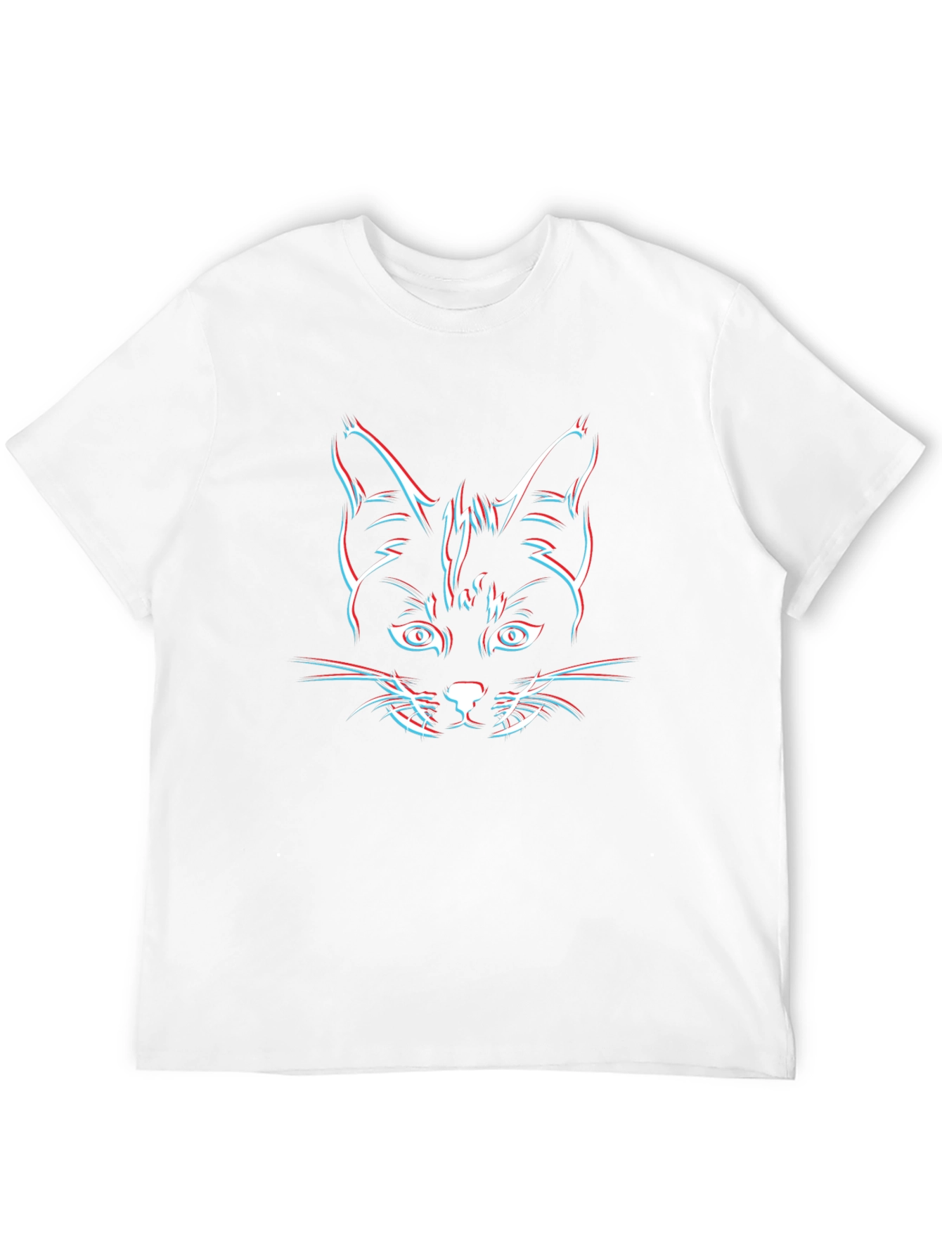 Cool Cat 3D Glitch Graphic Black T-Shirt