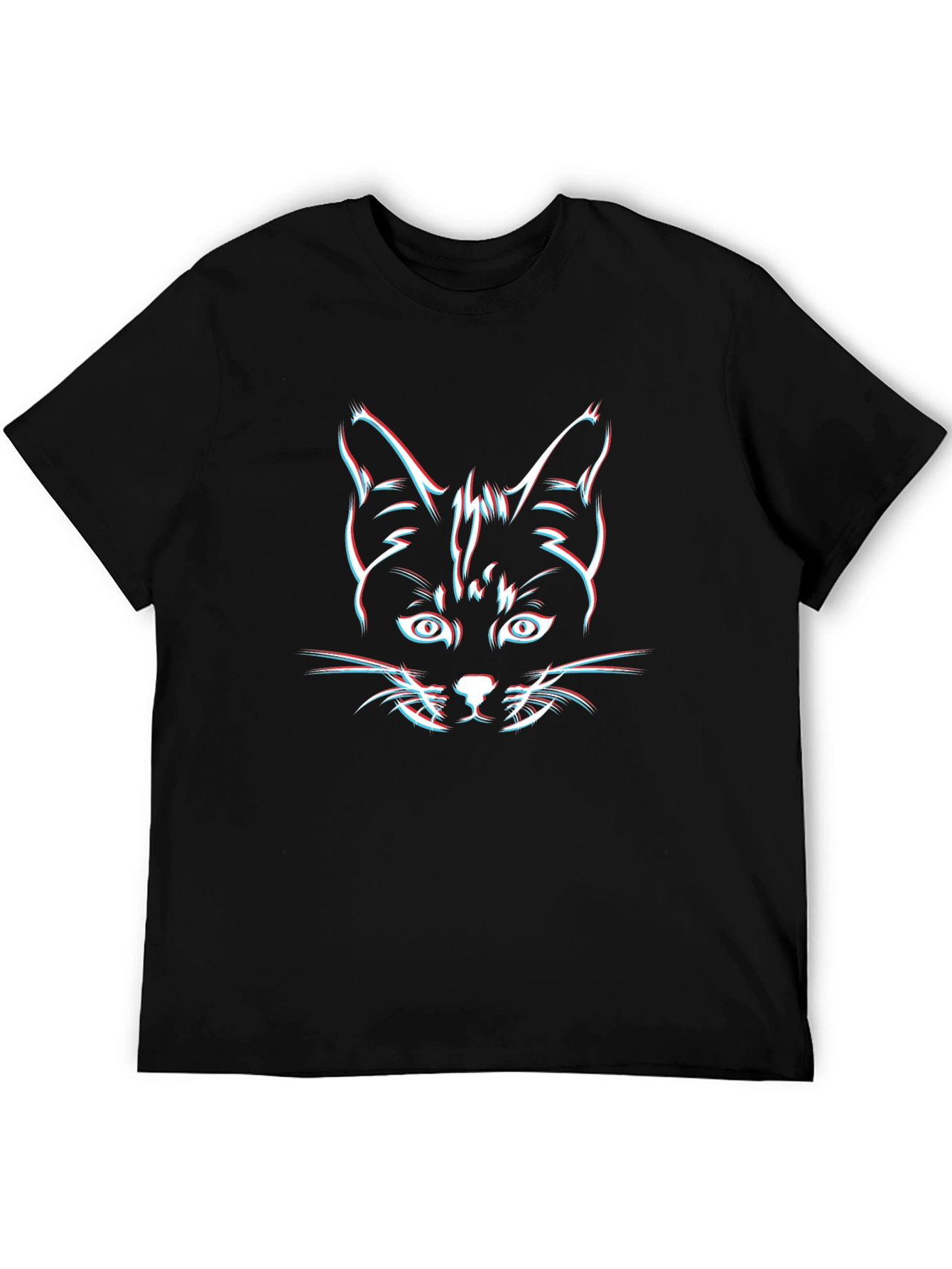 Cool Cat 3D Glitch Graphic Black T-Shirt