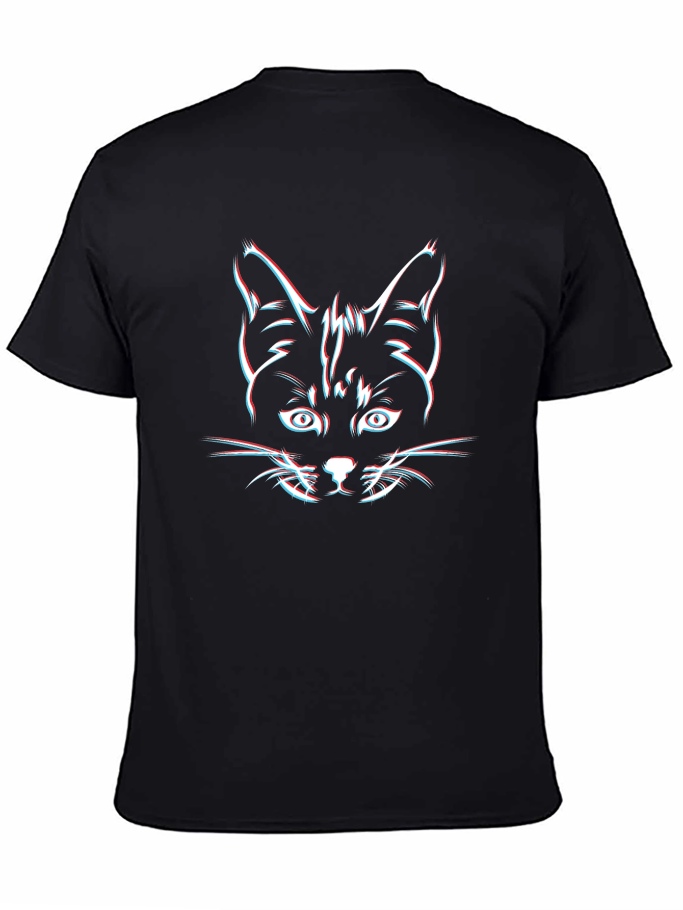 Cool Cat 3D Glitch Graphic Black T-Shirt