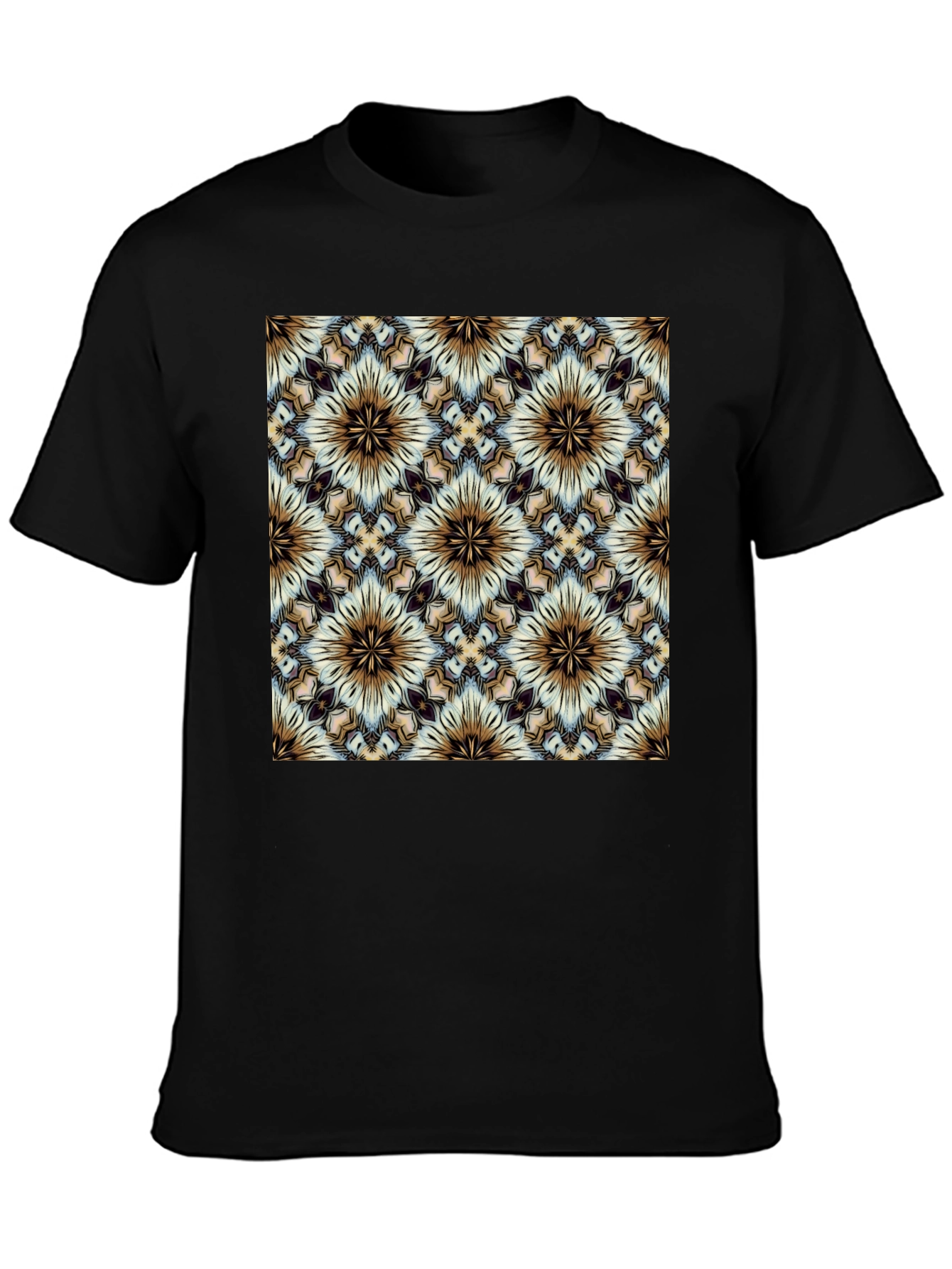 Geometric Floral Pattern Black T-Shirt