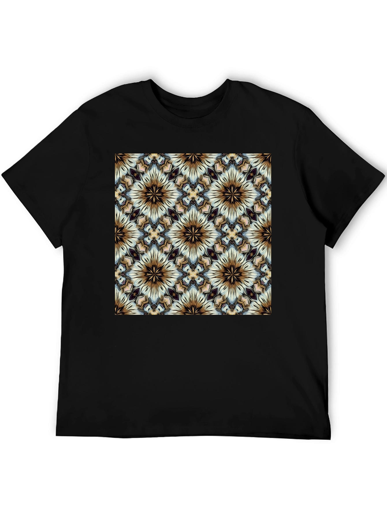 Geometric Floral Pattern Black T-Shirt