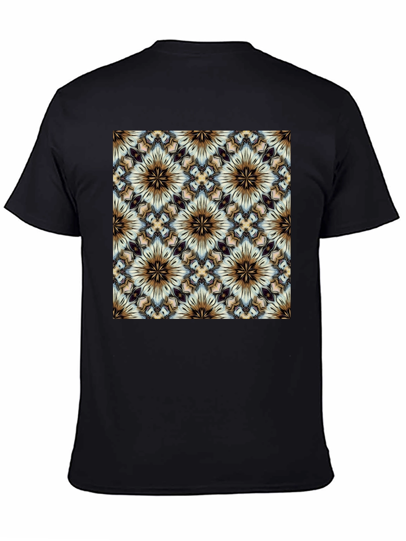 Geometric Floral Pattern Black T-Shirt