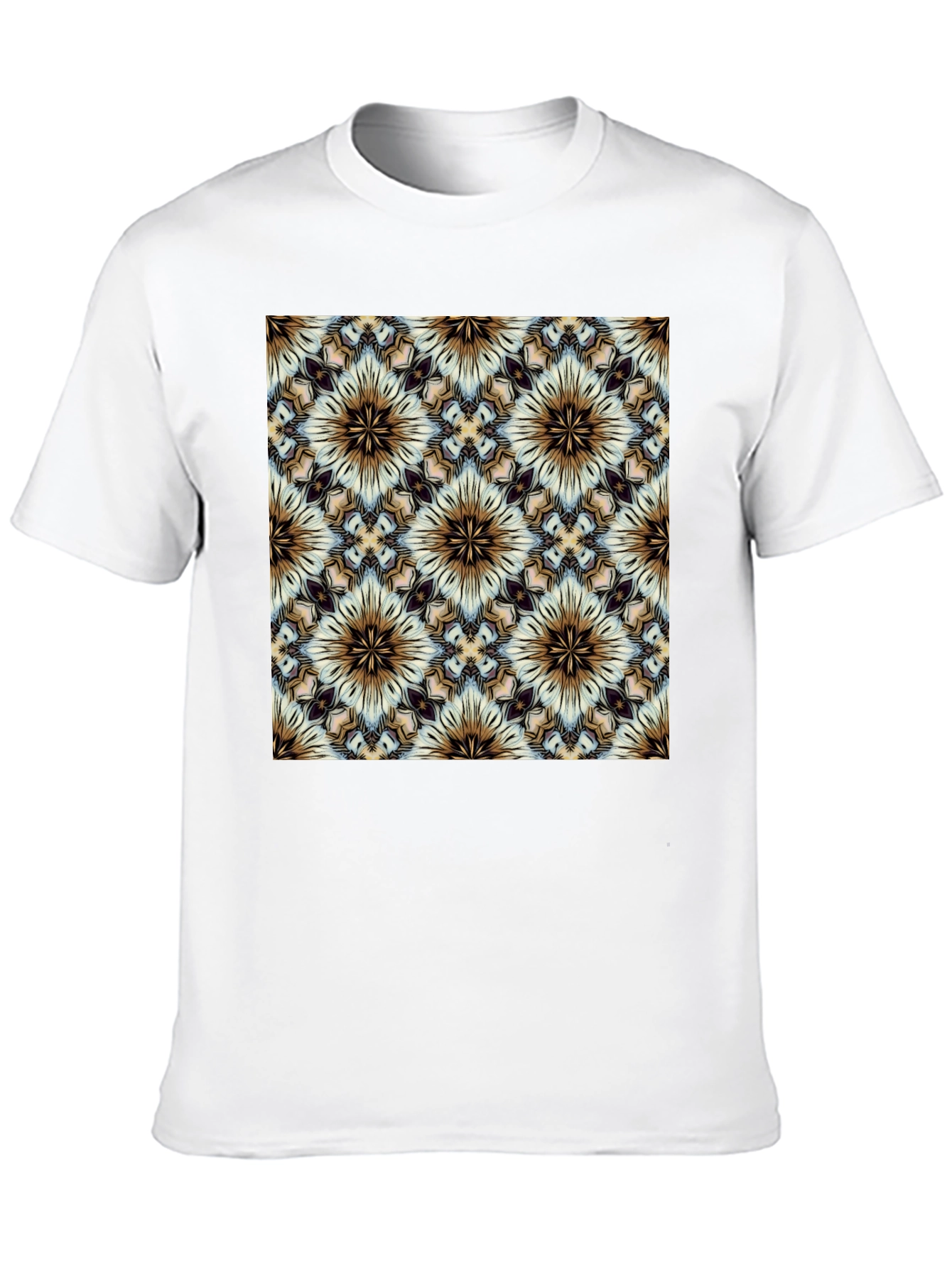 Geometric Floral Pattern Black T-Shirt