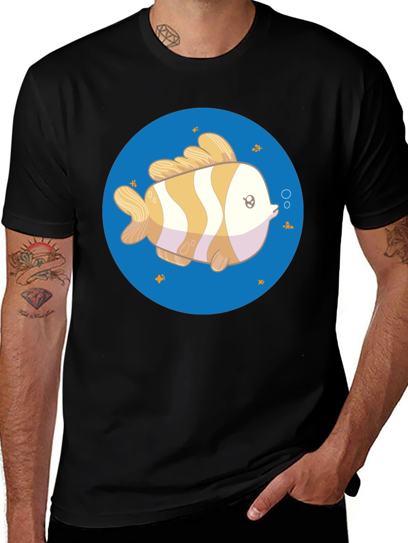 Cartoon Fish Graphic Tee - Unisex Black T-Shirt